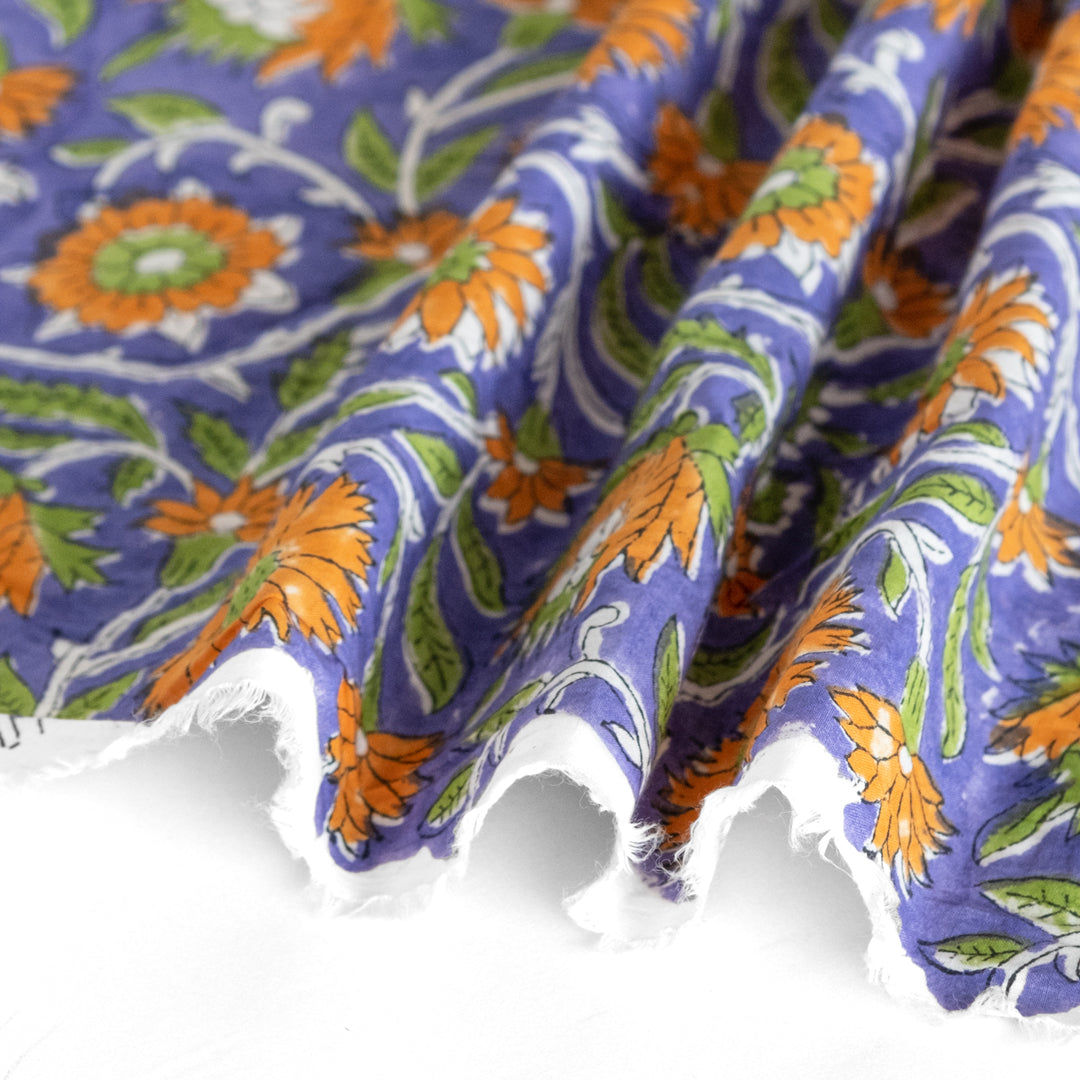 Tapestry Block Printed Organic Cotton Batiste - Vintage Blue/Green | Blackbird Fabrics