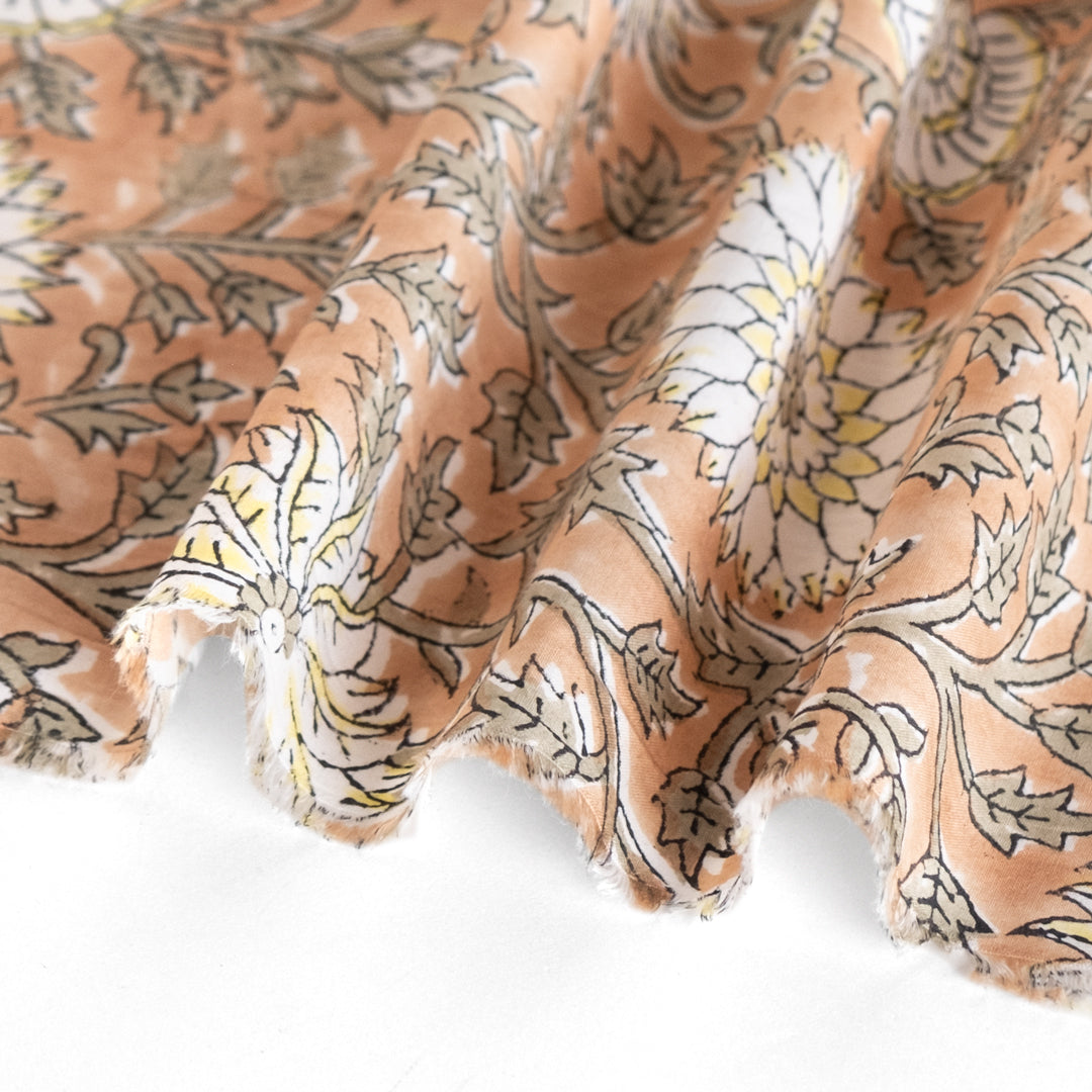 Tapestry Block Printed Organic Cotton Batiste - Cork/Thyme/White