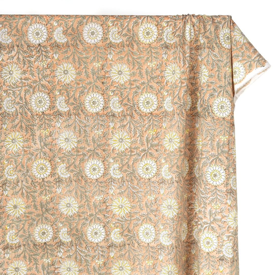 Tapestry Block Printed Organic Cotton Batiste - Cork/Thyme/White