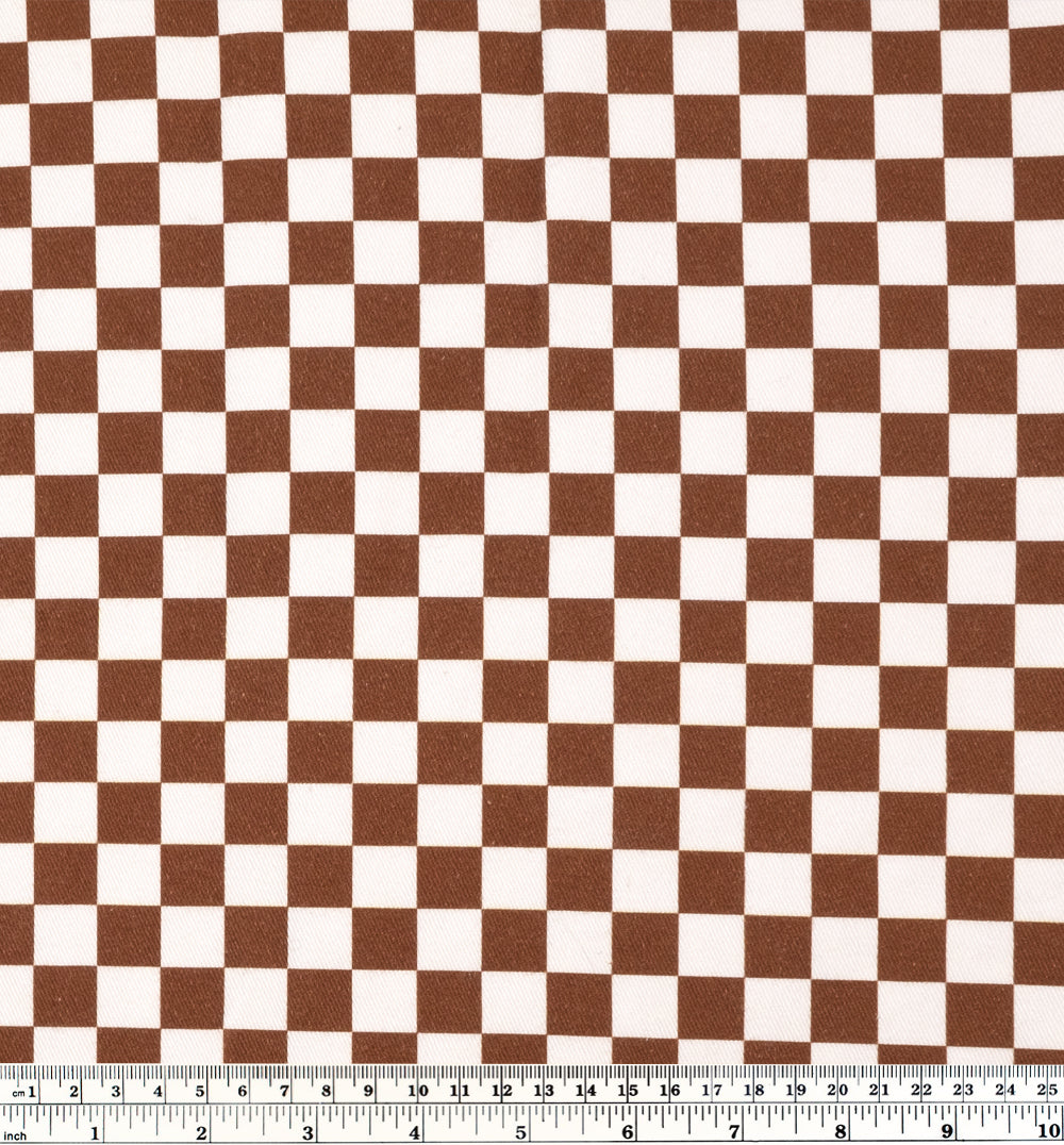 Checkerboard Printed Cotton Twill - Brick/Ivory