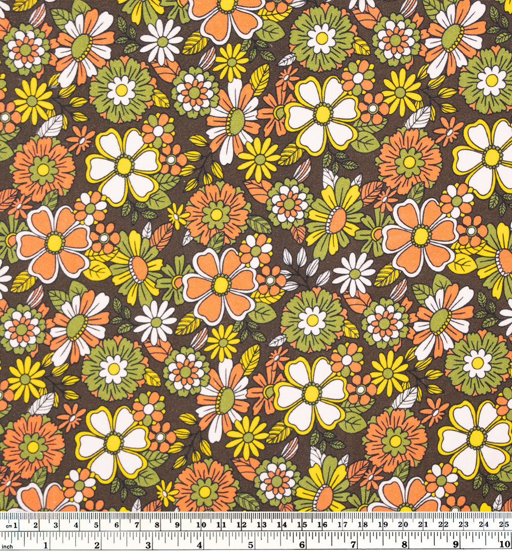 Groovy Blooms Printed Cotton Twill - Woodland