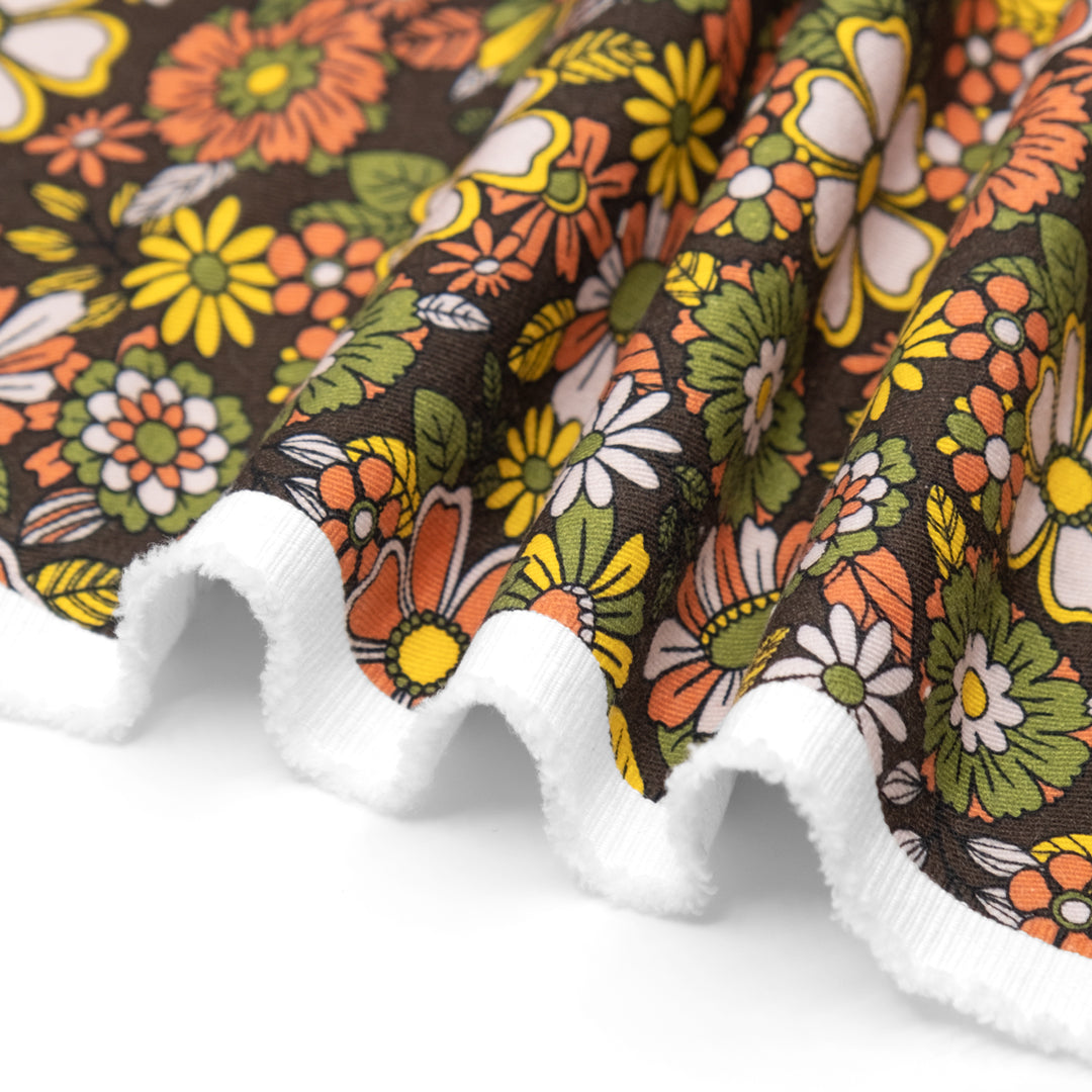 Groovy Blooms Printed Cotton Twill - Woodland