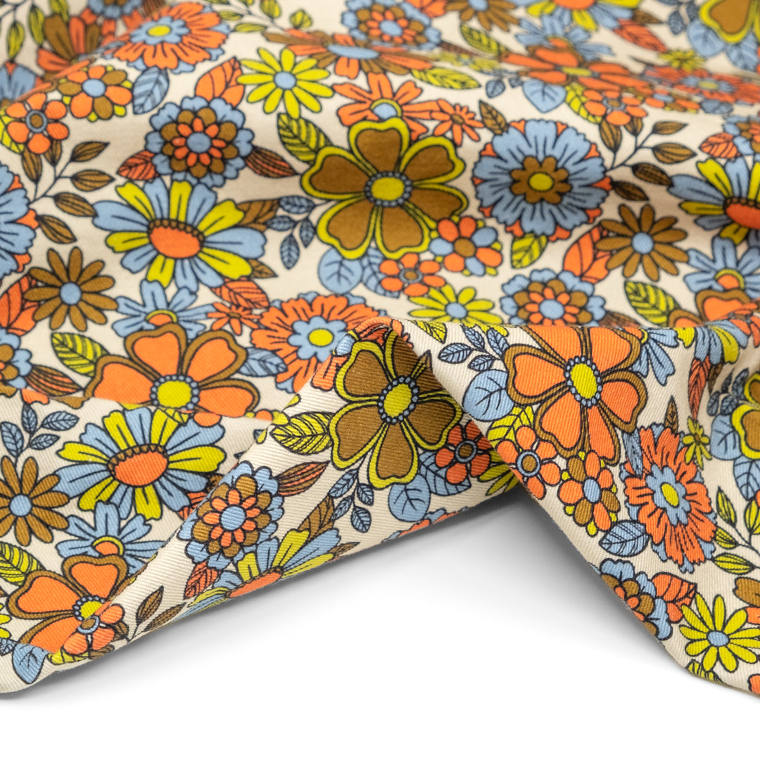 Groovy Blooms Printed Cotton Twill - Oasis