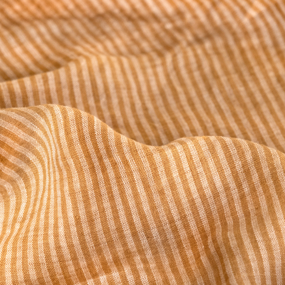 Fine Stripe Soft Washed Linen - Sepia Tone