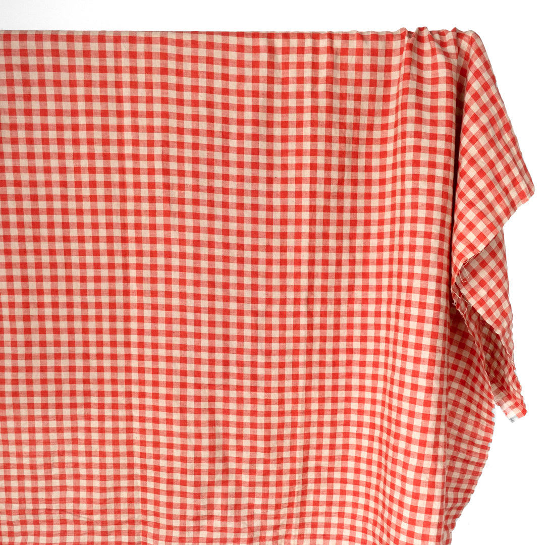 Gingham Soft Washed Linen - Strawberry