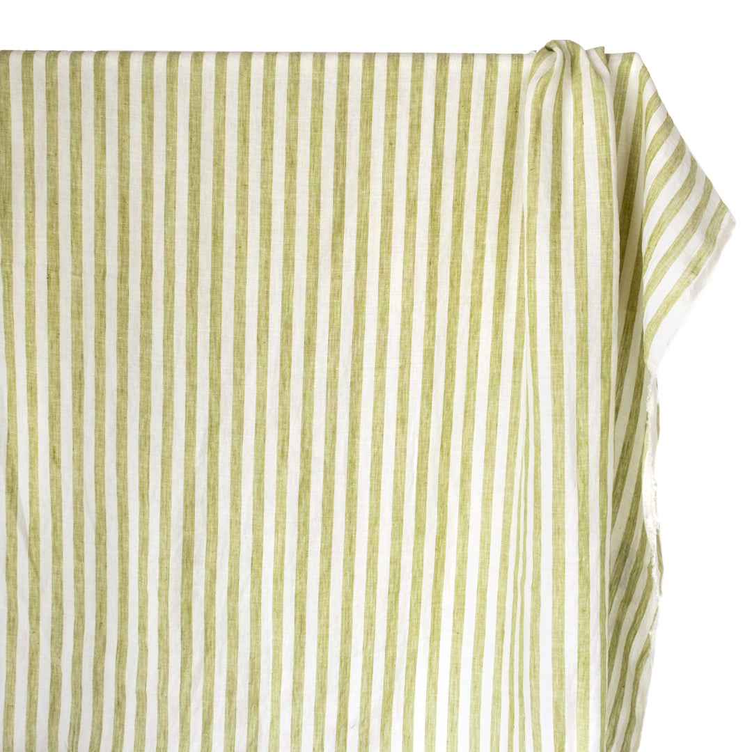 Wide Stripe Soft Washed Linen - Pistachio Cream