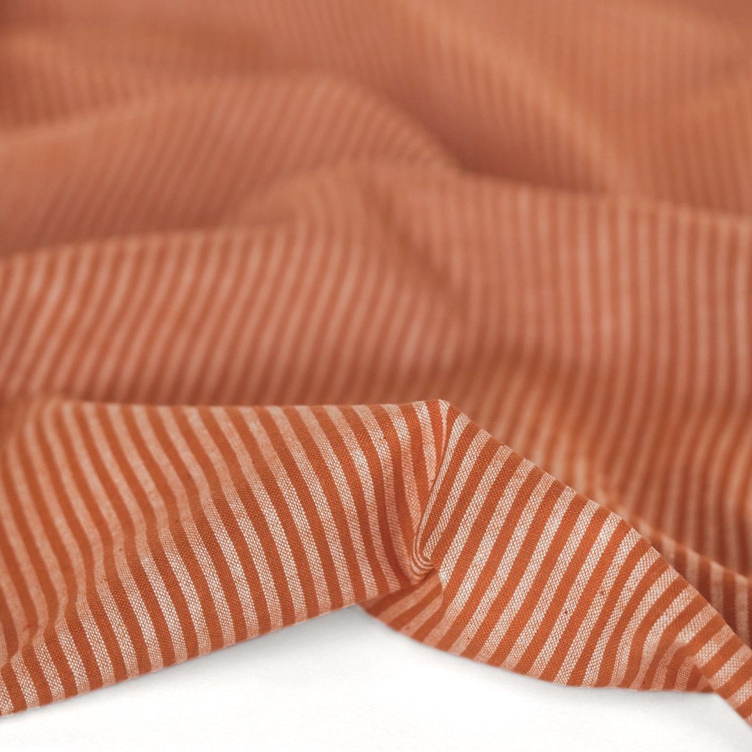 Striped Lightweight Handwoven Cotton - Pecan/White | Blackbird Fabrics