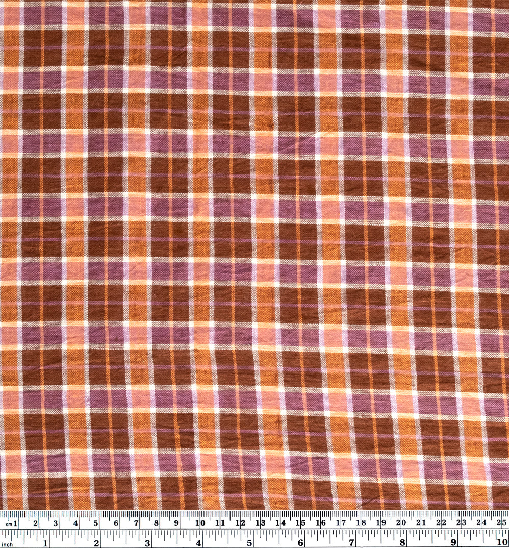 Plaid Handwoven Cotton - Cocoa/Pink/Orange | Blackbird Fabrics