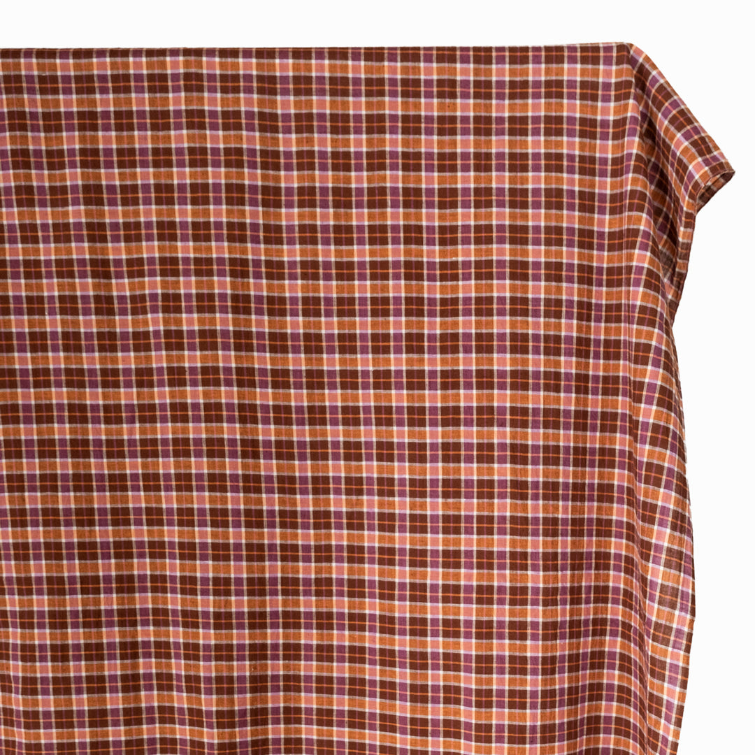 Plaid Handwoven Cotton - Cocoa/Pink/Orange | Blackbird Fabrics