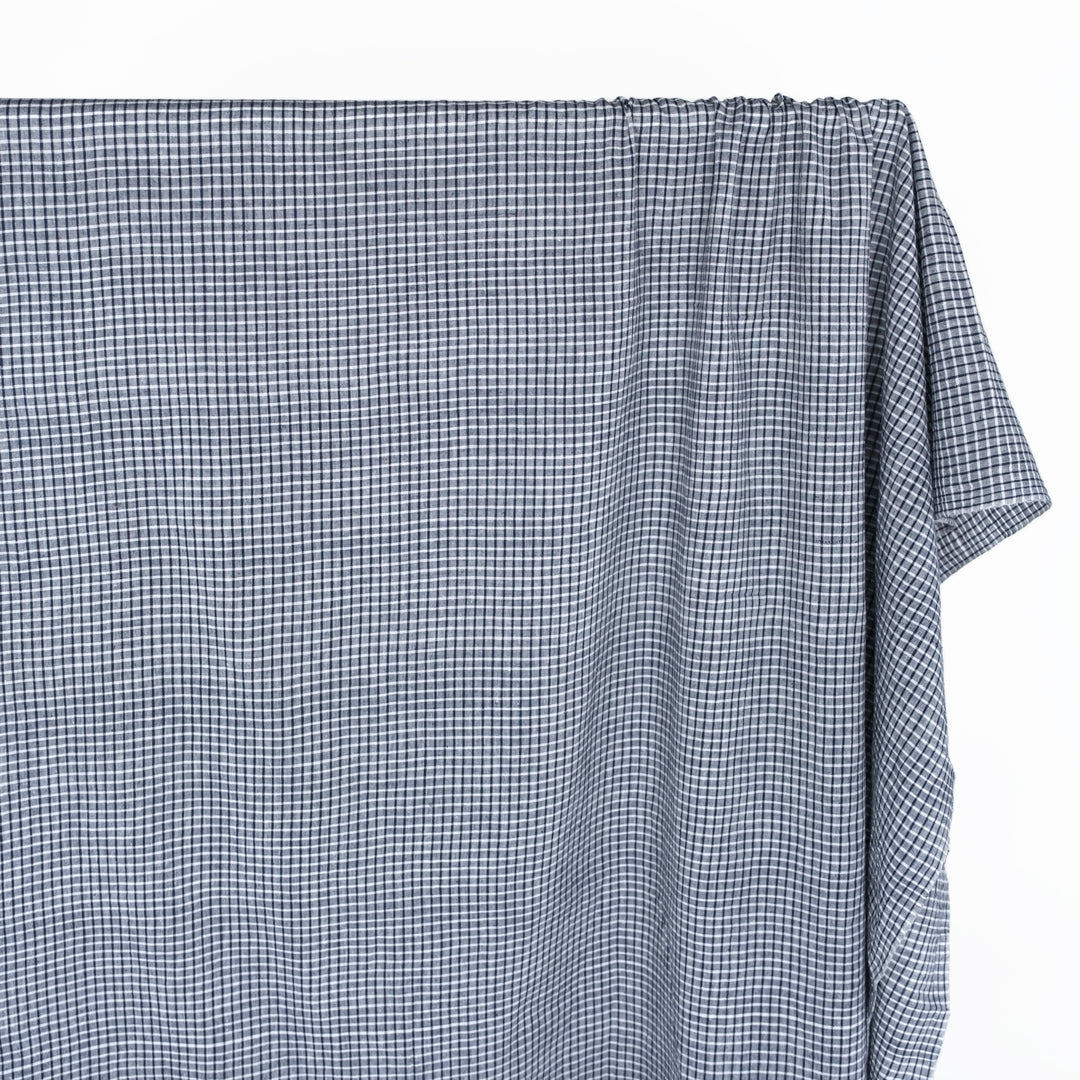 Mini Plaid Lightweight Handwoven Cotton - Navy/White | Blackbird Fabrics