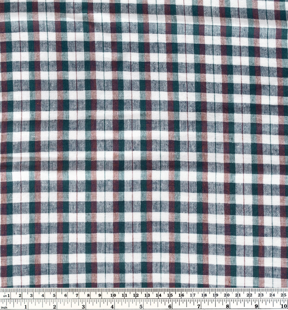 Duet GIngham Handwoven Cotton - Evergreen/Chocolate/Navy | Blackbird Fabrics