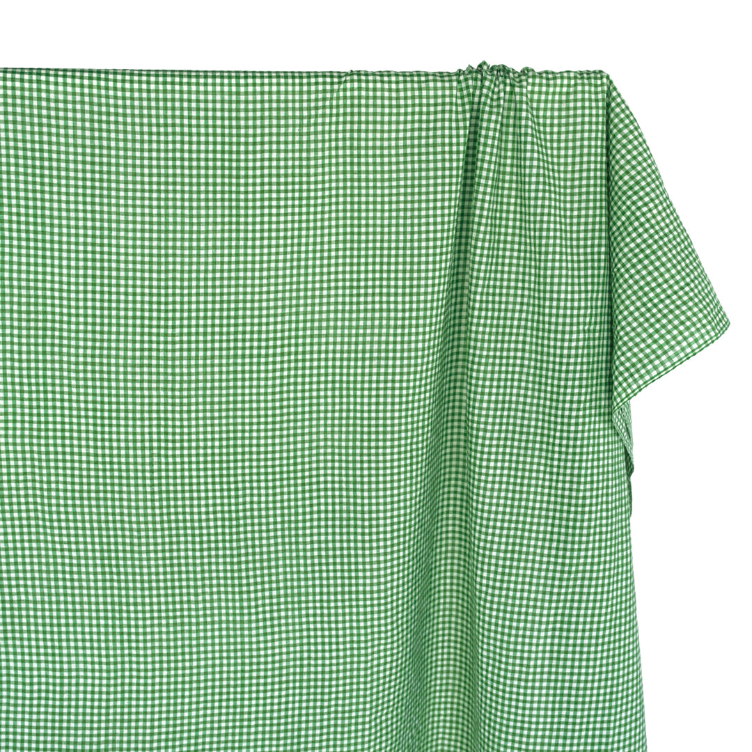 Mini Gingham Superfine Handwoven Cotton - Emerald/White | Blackbird Fabrics