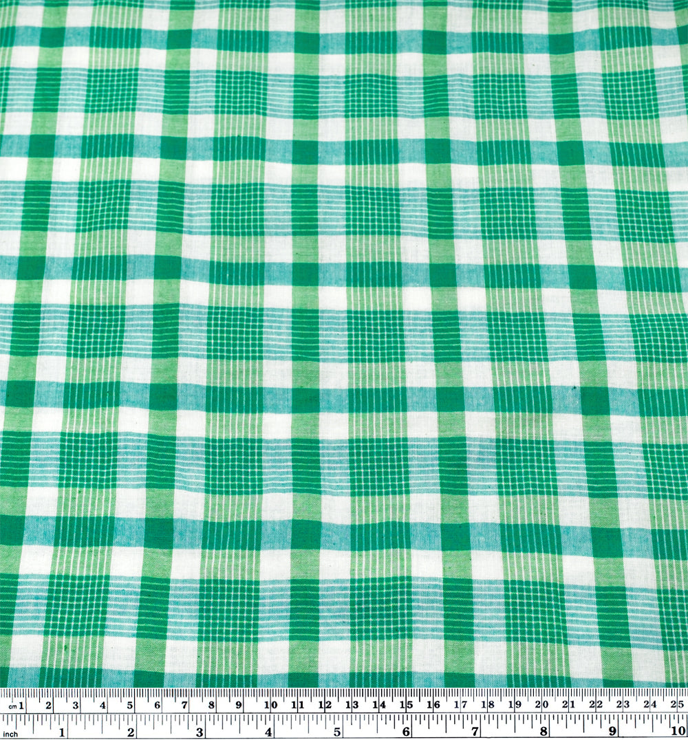 Striped Plaid Superfine Handwoven Cotton - Viridian Green/White | Blackbird Fabrics
