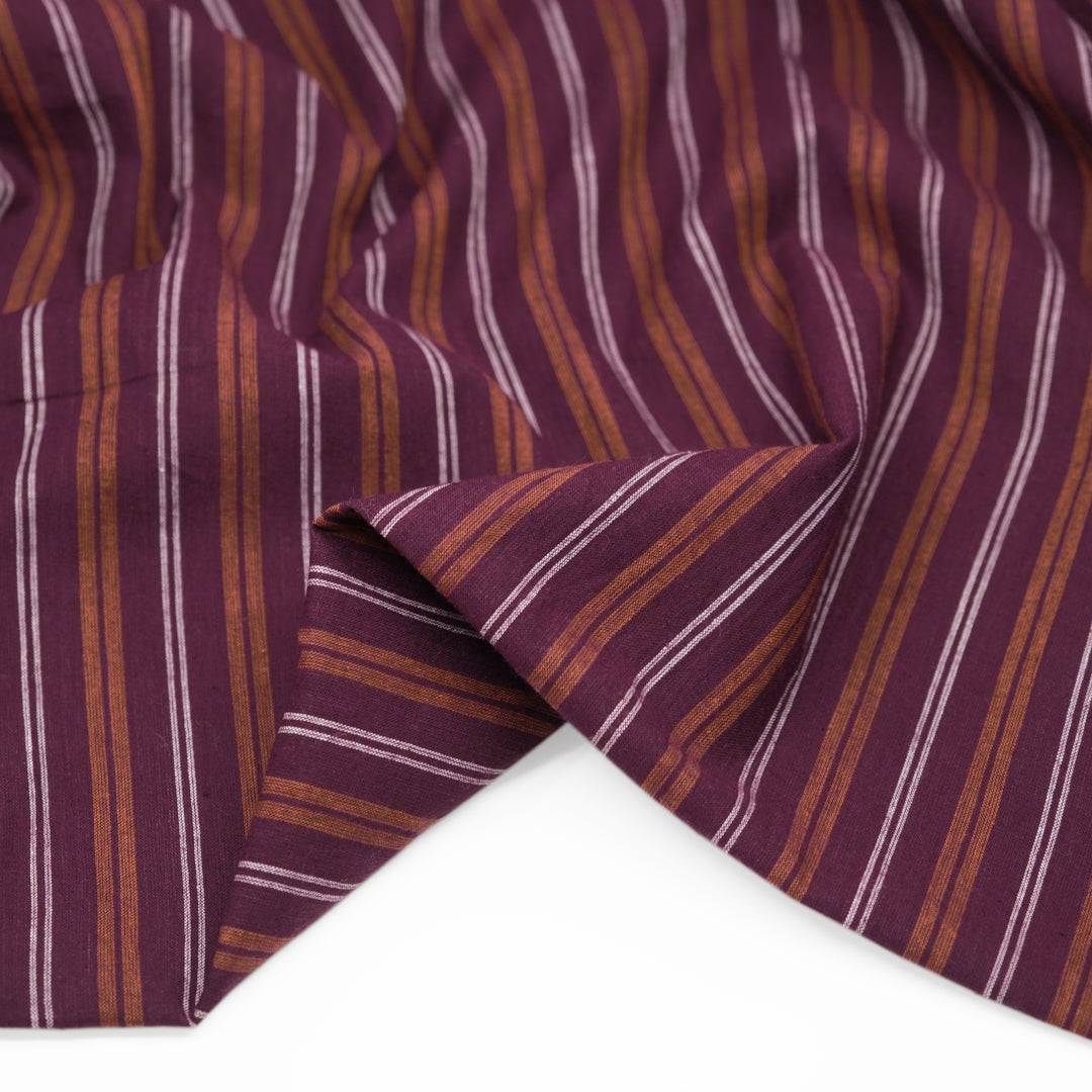 Duo Stripe Superfine Handwoven Cotton - Port/Rust/White | Blackbird Fabrics