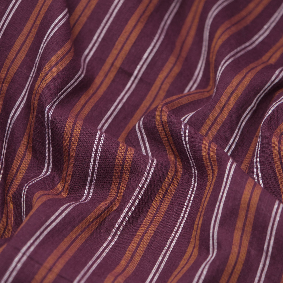 Duo Stripe Superfine Handwoven Cotton - Port/Rust/White | Blackbird Fabrics