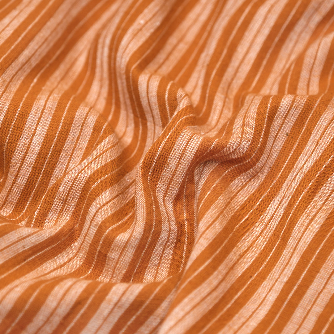 Duo Stripe Lightweight Handwoven Cotton - Rust/White | Blackbird Fabrics