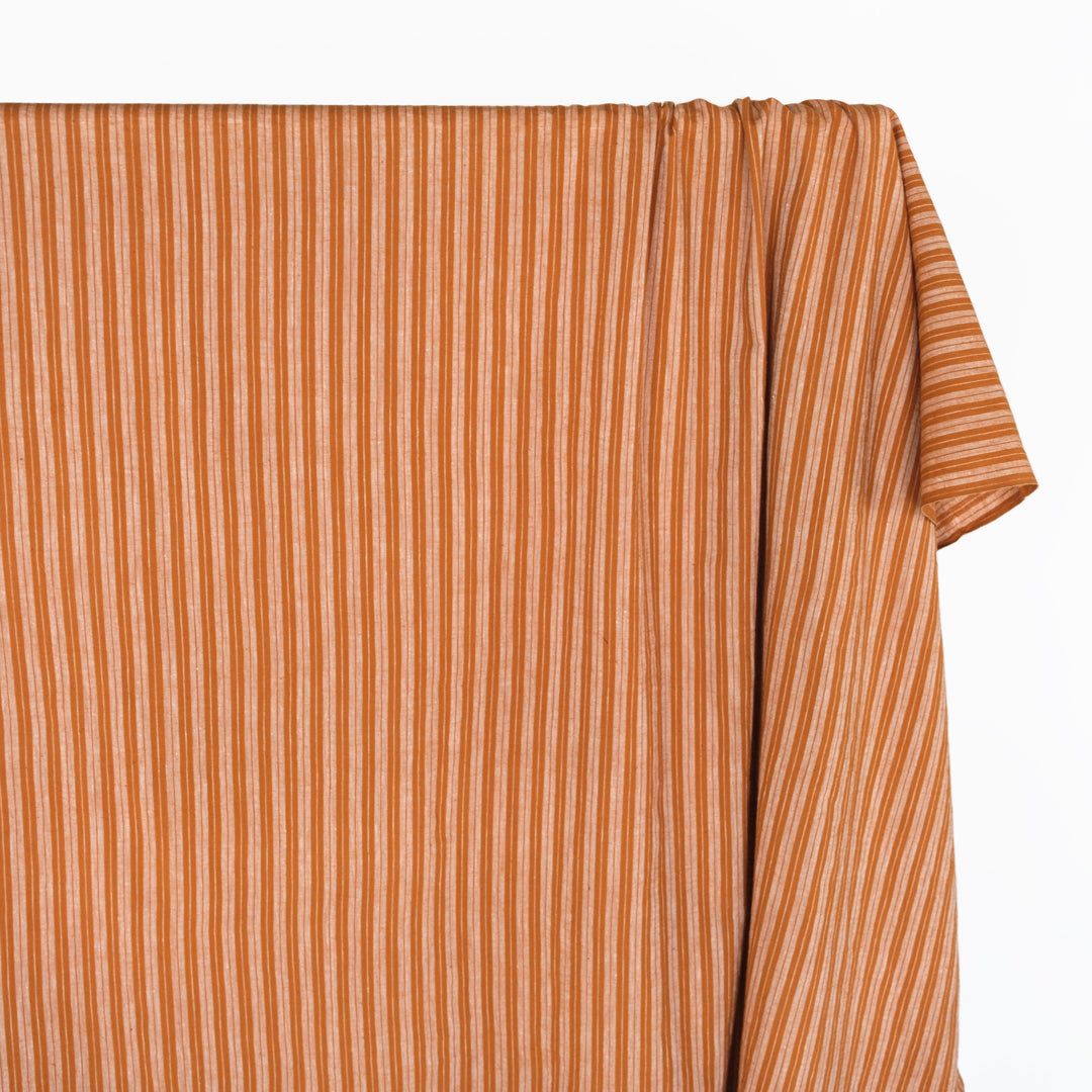 Duo Stripe Lightweight Handwoven Cotton - Rust/White | Blackbird Fabrics