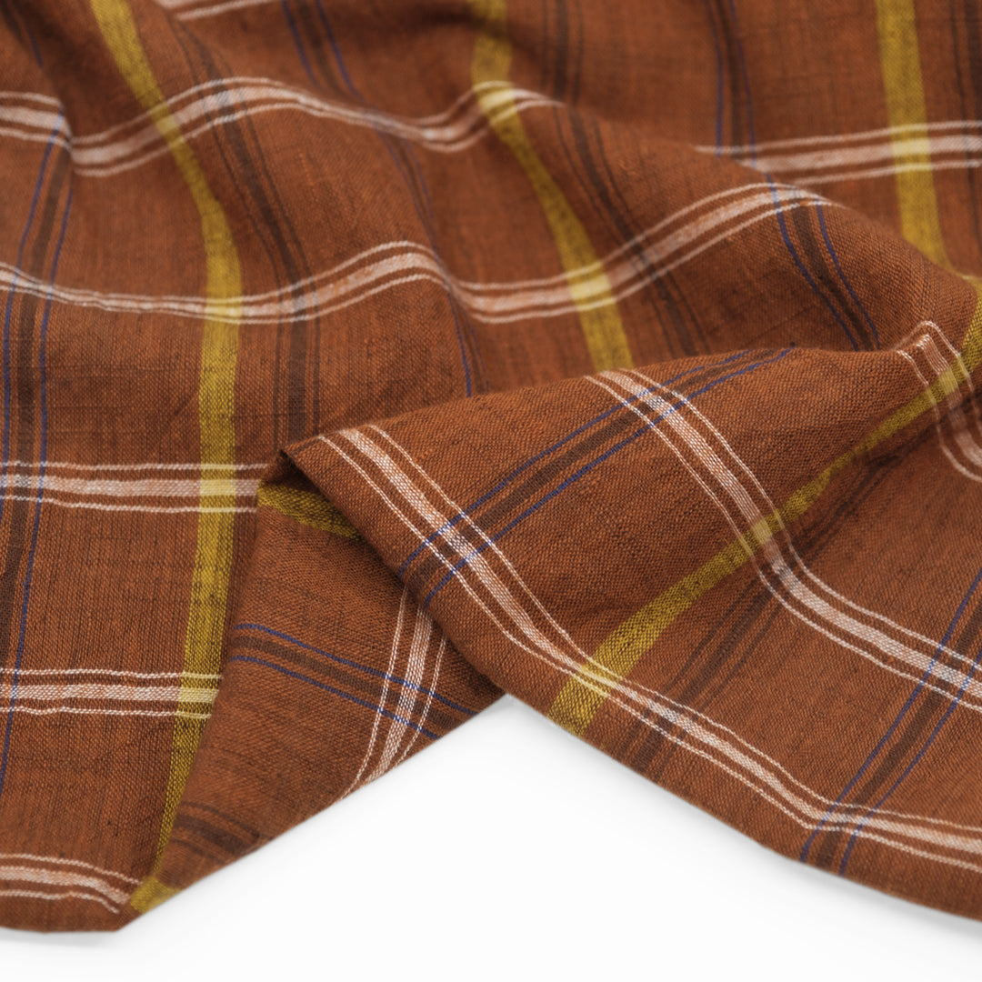 Jumbo Plaid Handwoven Cotton - Teak/Daffodil/Espresso | Blackbird Fabrics
