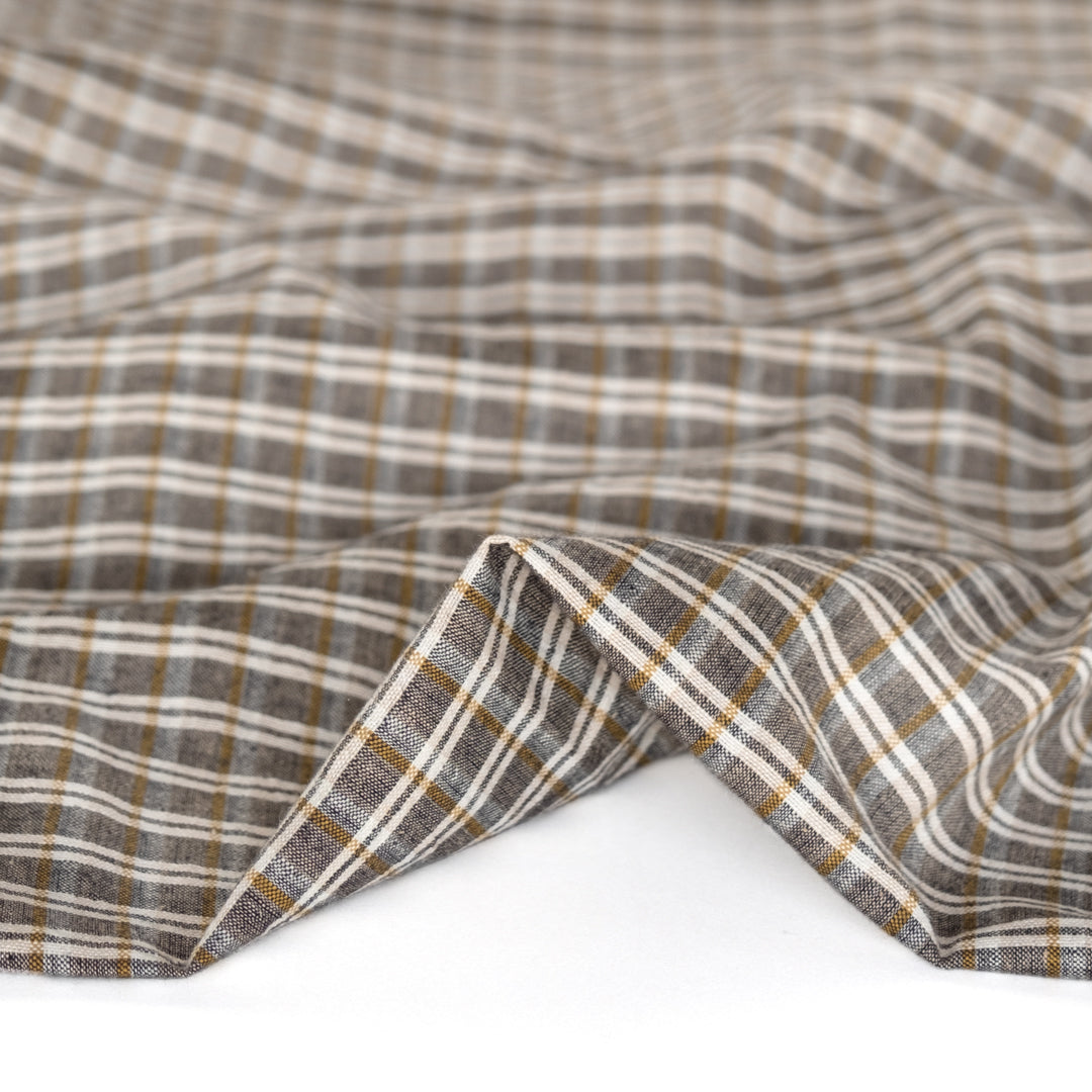 Plaid Handwoven Cotton - Ochre/Charcoal/Cream | Blackbird Fabrics