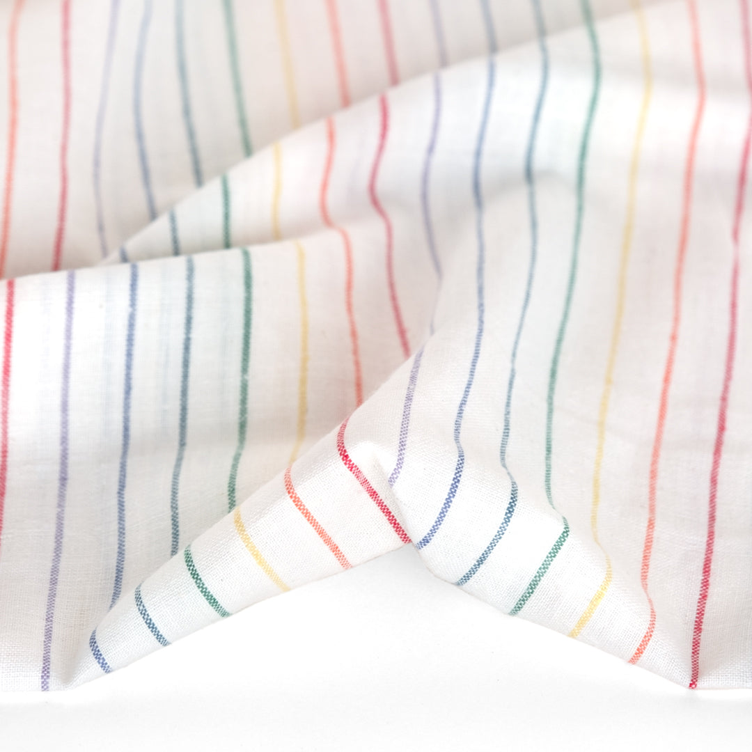 Rainbow Stripe Handwoven Cotton - Ecru/Multi | Blackbird Fabrics
