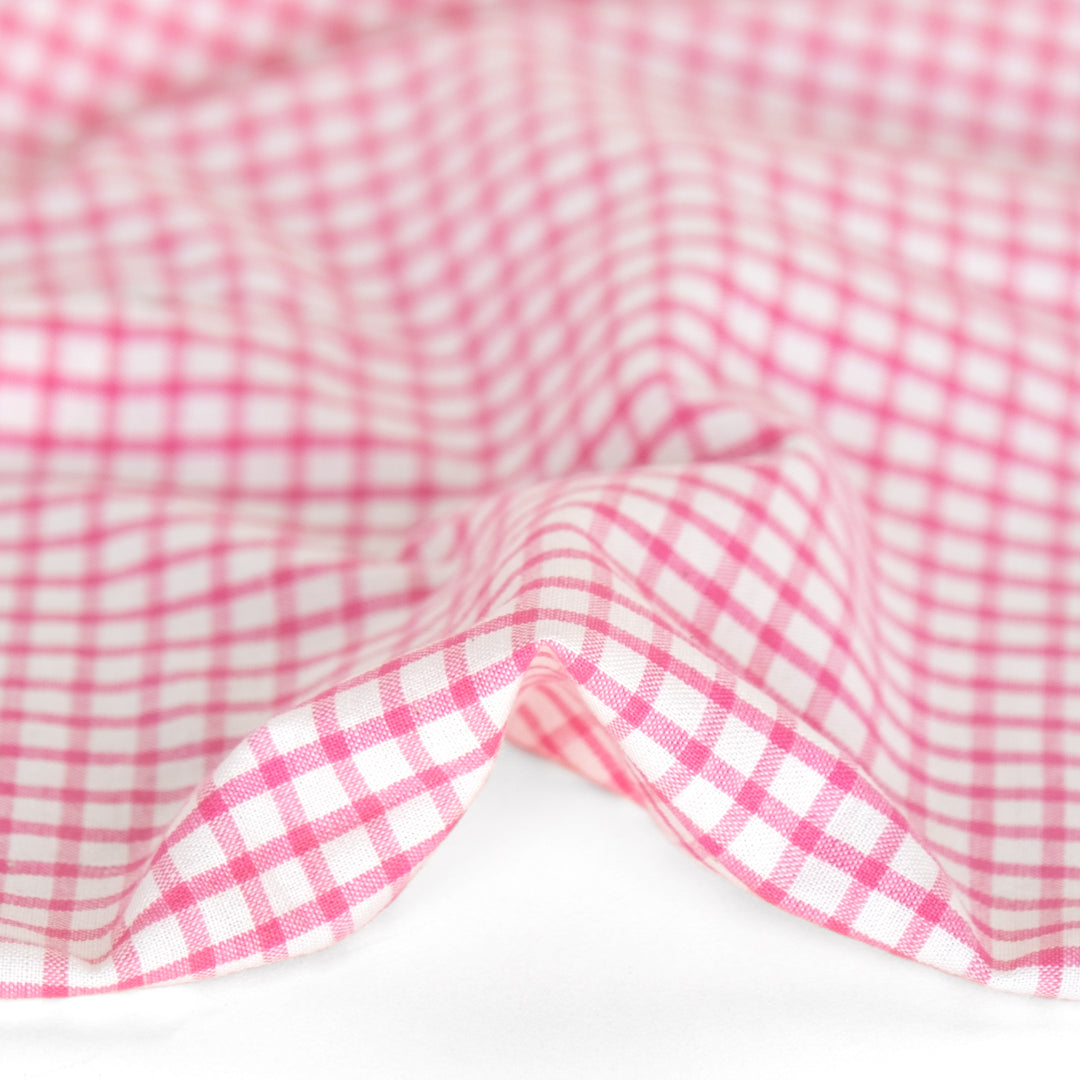 Box Check Handwoven Cotton - Bubblegum Pink/White | Blackbird Fabrics