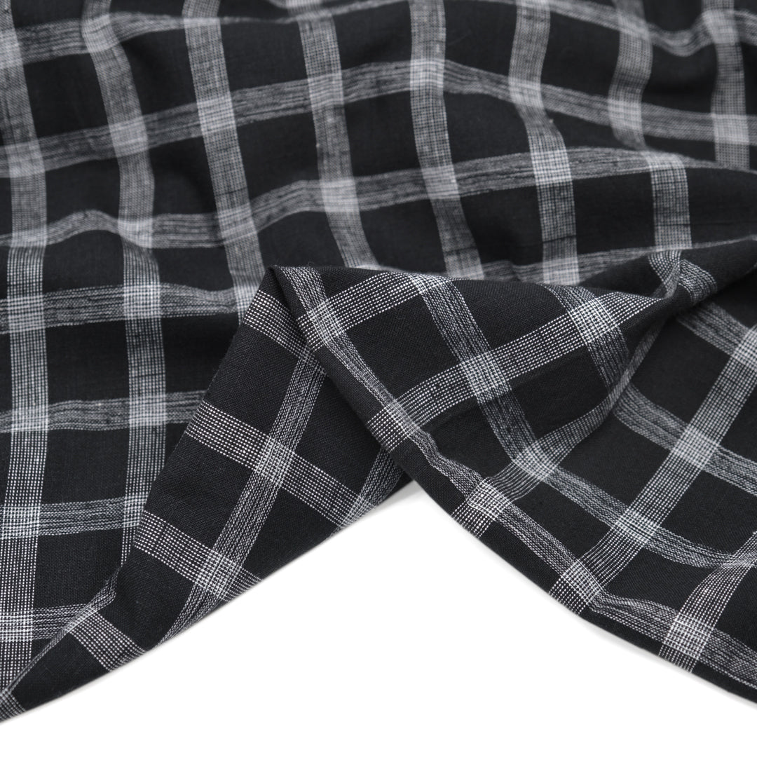 Thatched Windowpane Handwoven Cotton - Black/White | Blackbird Fabrics