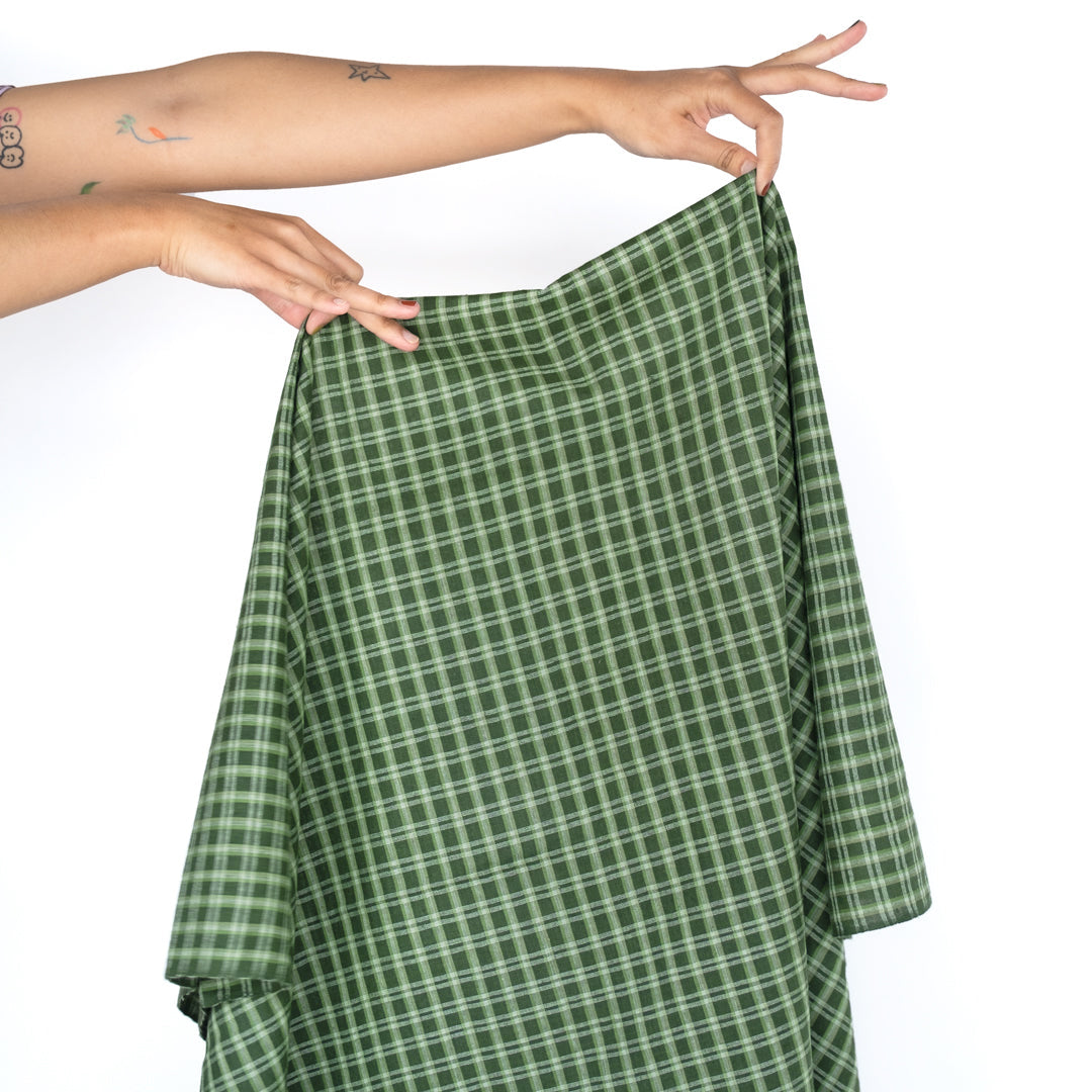 Plaid Lightweight Handwoven Cotton - Midnight Spruce/Light Green | Blackbird Fabrics