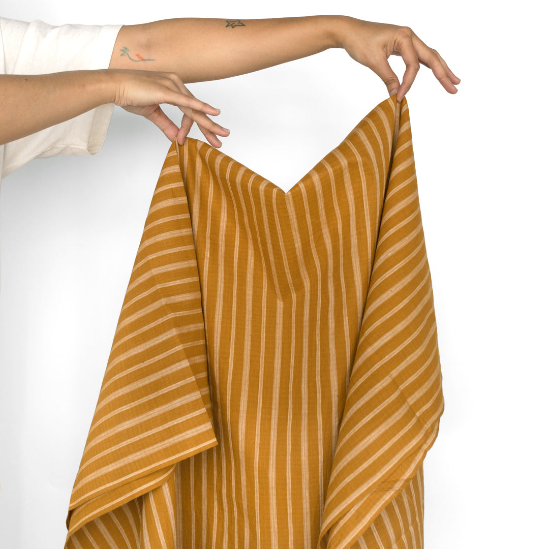 Awning Stripe Handwoven Cotton - Gold Ochre/Beige | Blackbird Fabrics