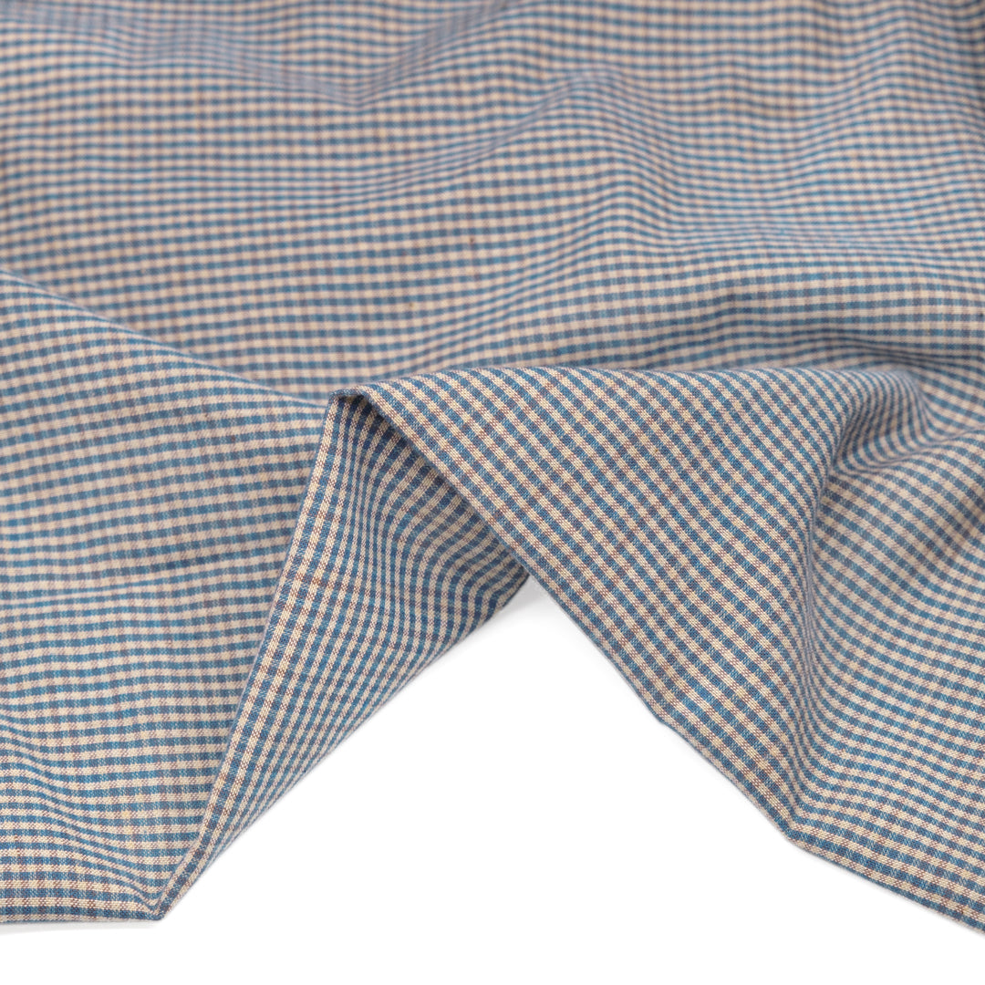 Micro Gingham Lightweight Handwoven Cotton - Slate Blue/Cream | Blackbird Fabrics
