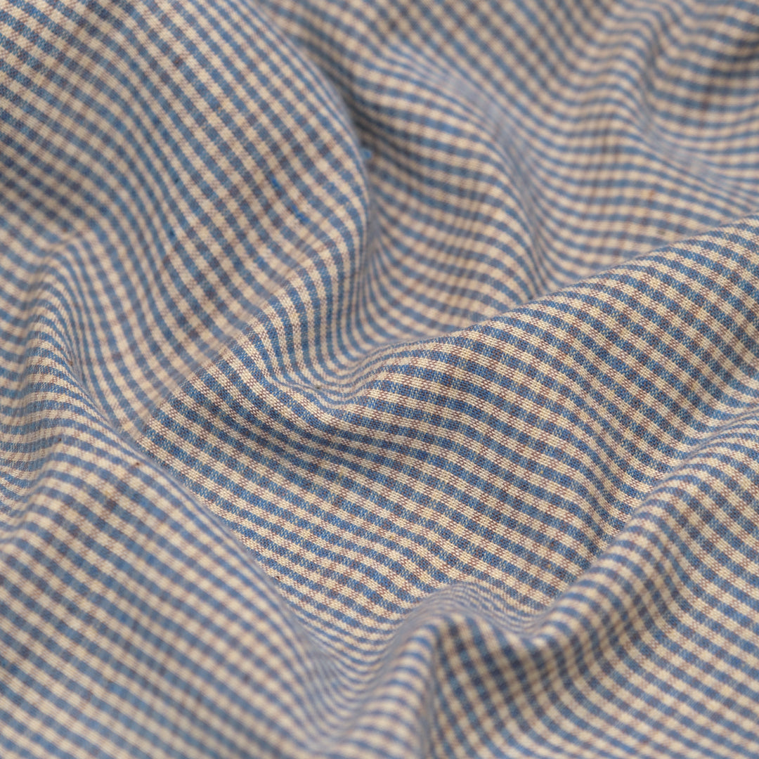 Micro Gingham Lightweight Handwoven Cotton - Slate Blue/Cream | Blackbird Fabrics