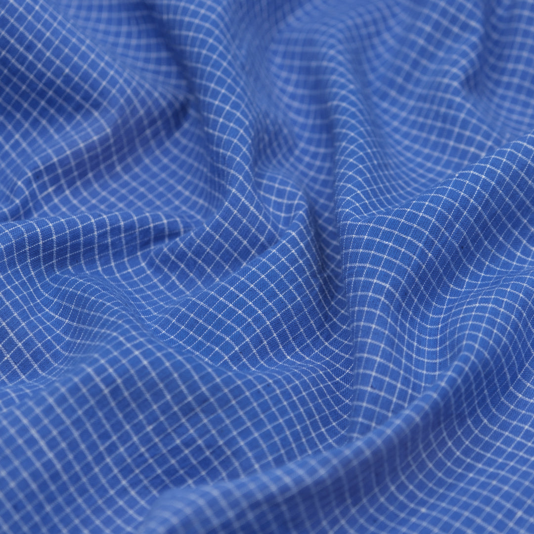 Mini Check Superfine Handwoven Cotton - Cerulean | Blackbird Fabrics