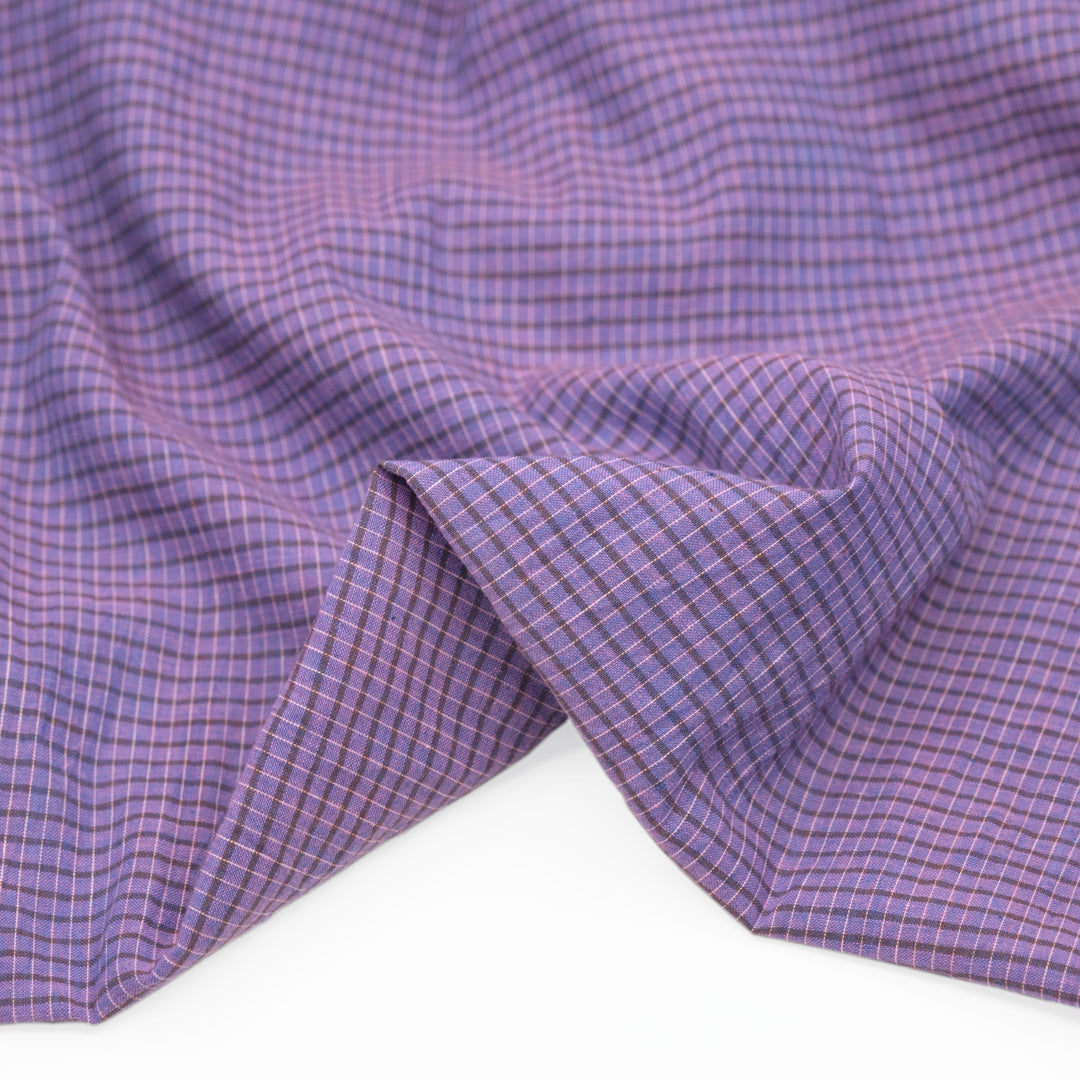 Mini Check Superfine Handwoven Cotton - Storm Purple | Blackbird Fabrics