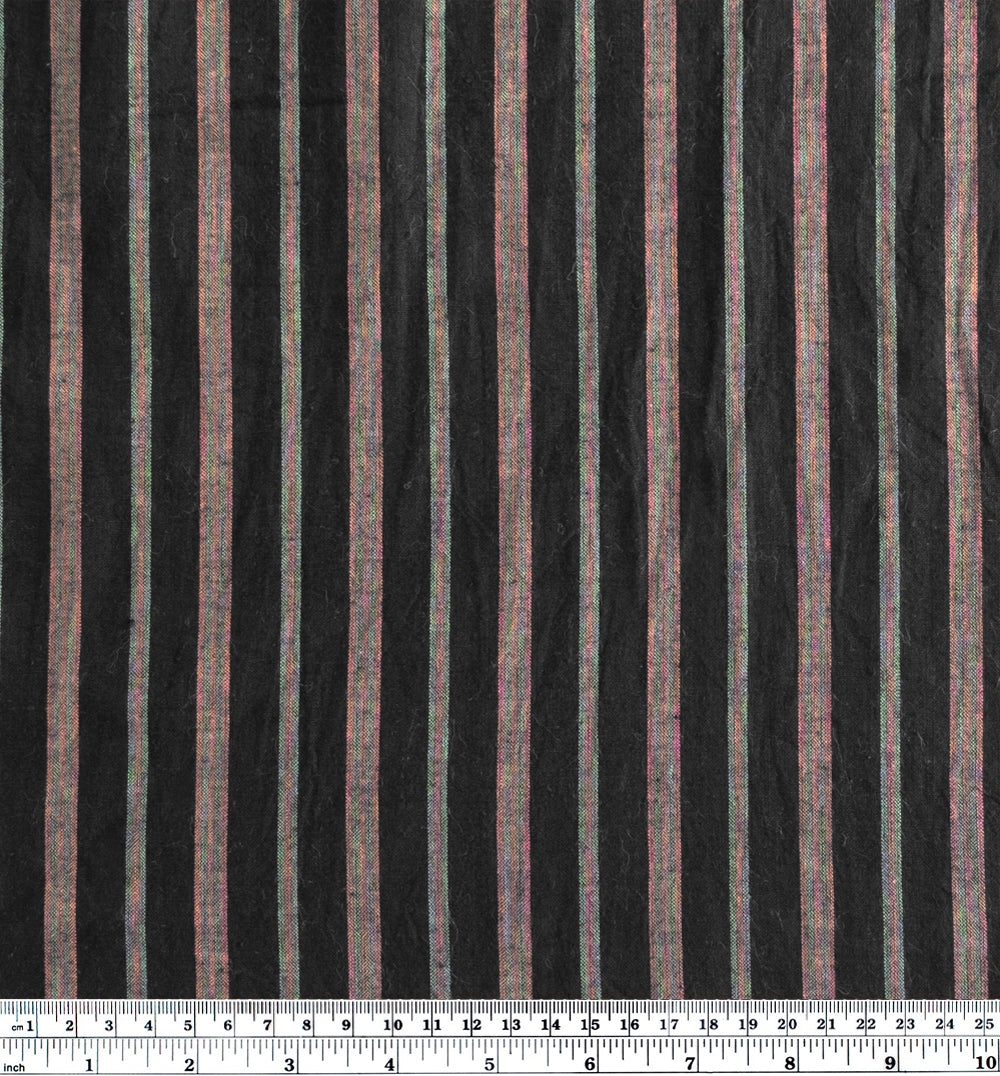 Awning Stripe Handwoven Cotton - Black/Pink/Green | Blackbird Fabrics