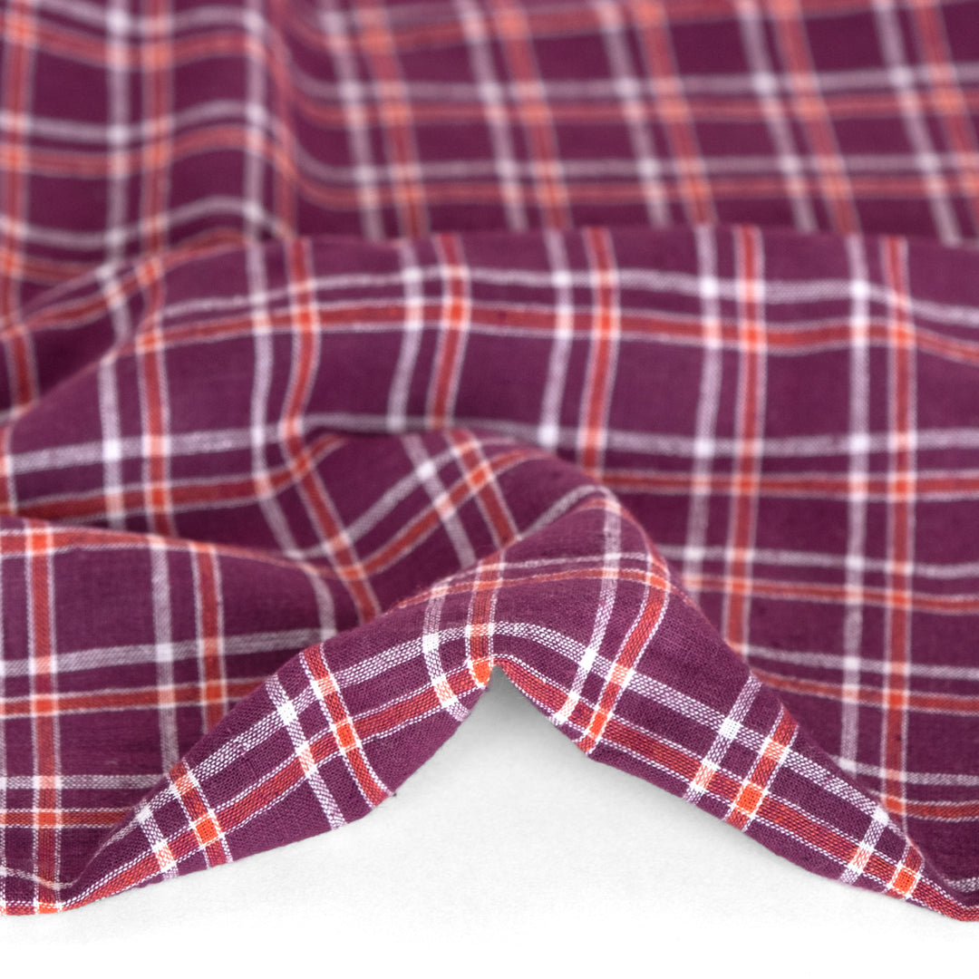 Classic Plaid Handwoven Cotton - Port/Crimson/White | Blackbird Fabrics