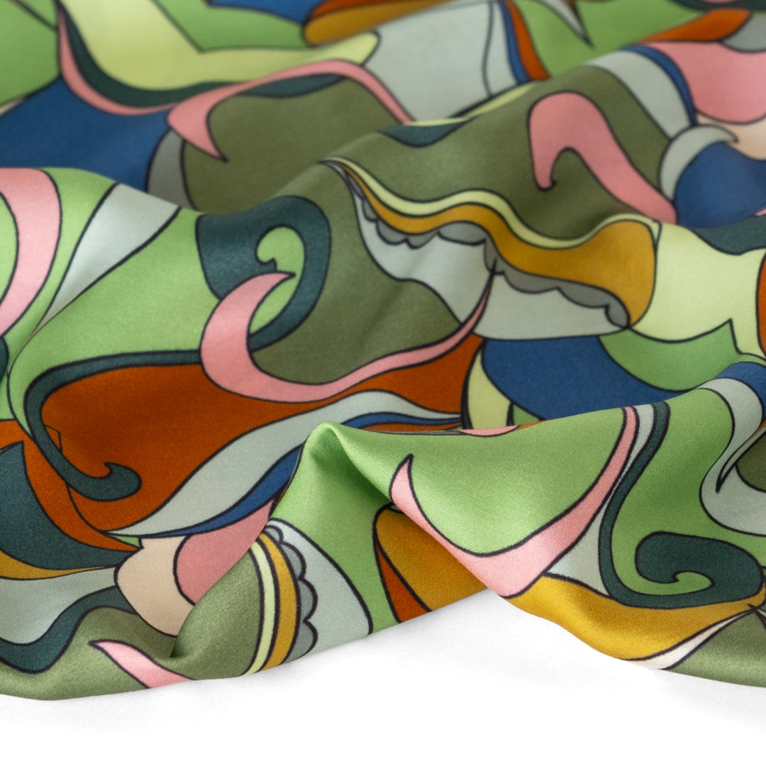 Psychedelia Eco Satin - Green/Multi | Blackbird Fabrics