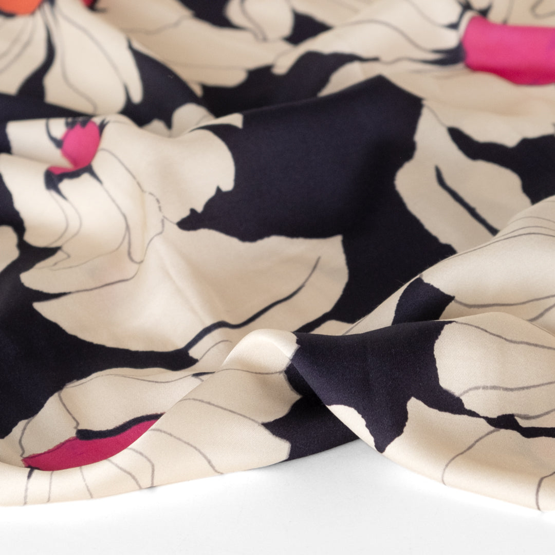 Wallflower Eco Satin - Black/Ecru/Pink | Blackbird Fabrics