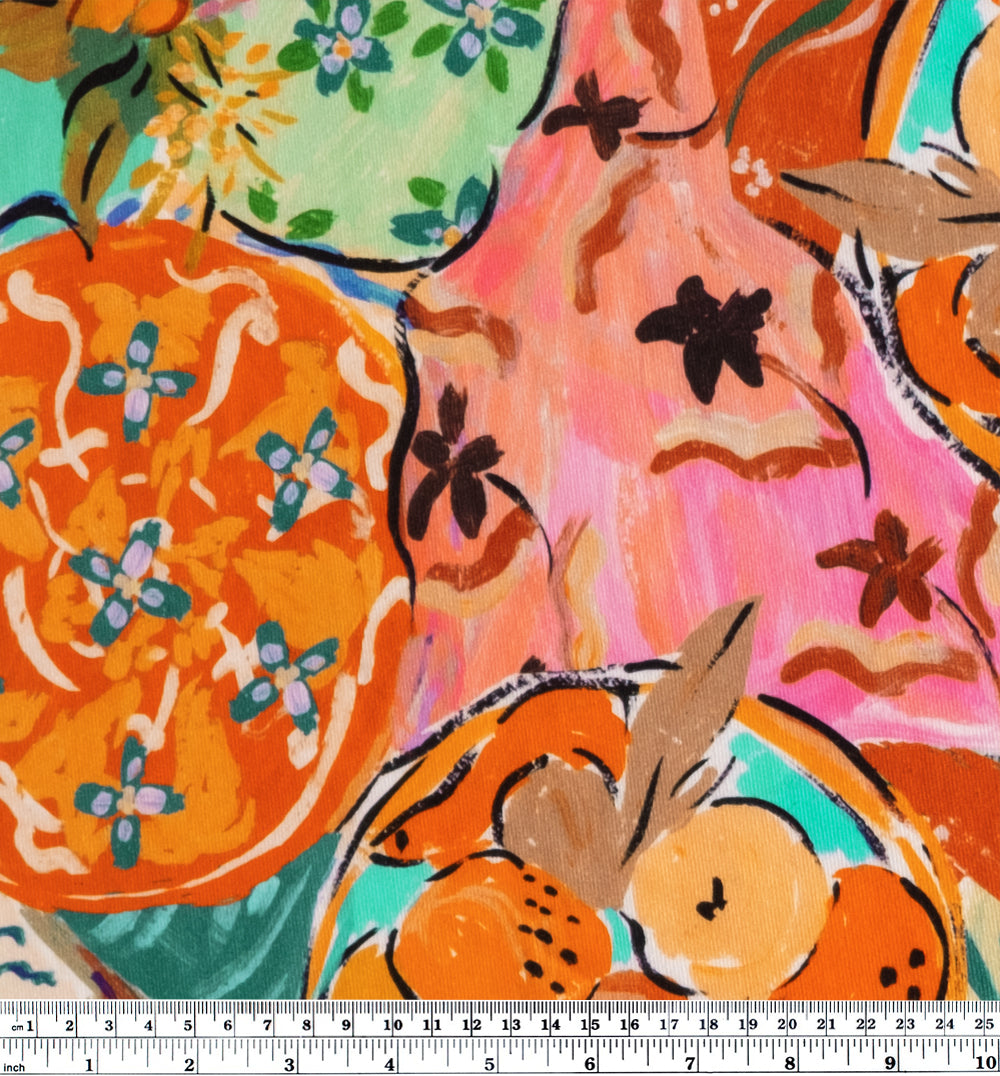 Fruit Bowl LENZING™ ECOVERO™ Jersey - Orange/Aqua/Pink | Blackbird Fabrics