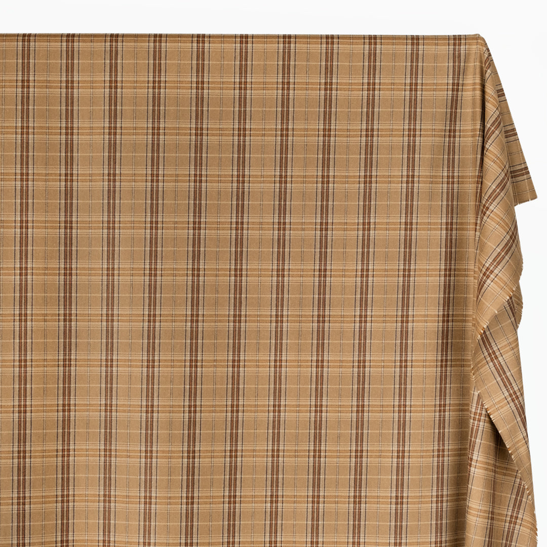 Deadstock Plaid Wool Suiting - Camel/Brown/Red | Blackbird Fabrics