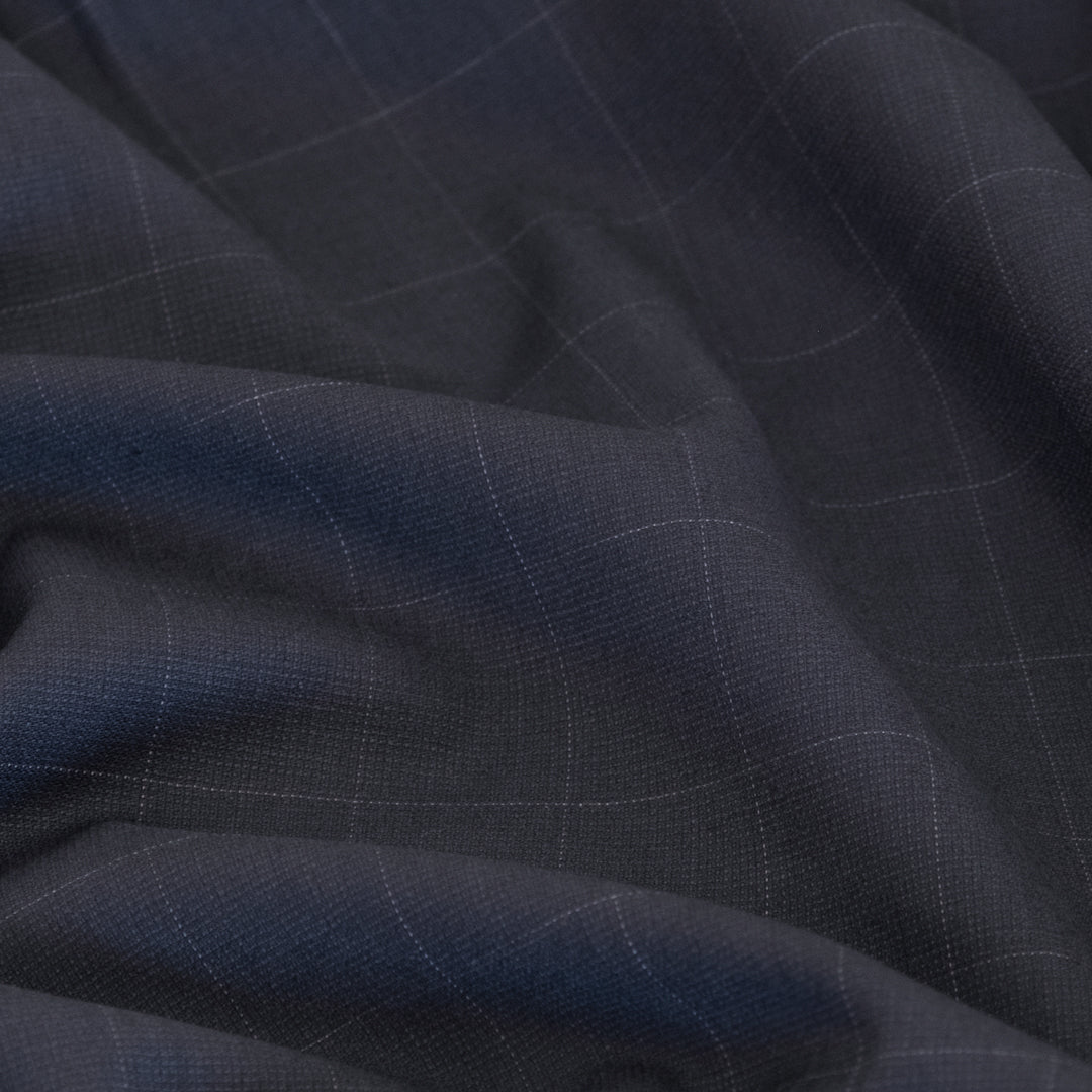 Deadstock Windowpane Worsted Wool Suiting - Midnight Blue