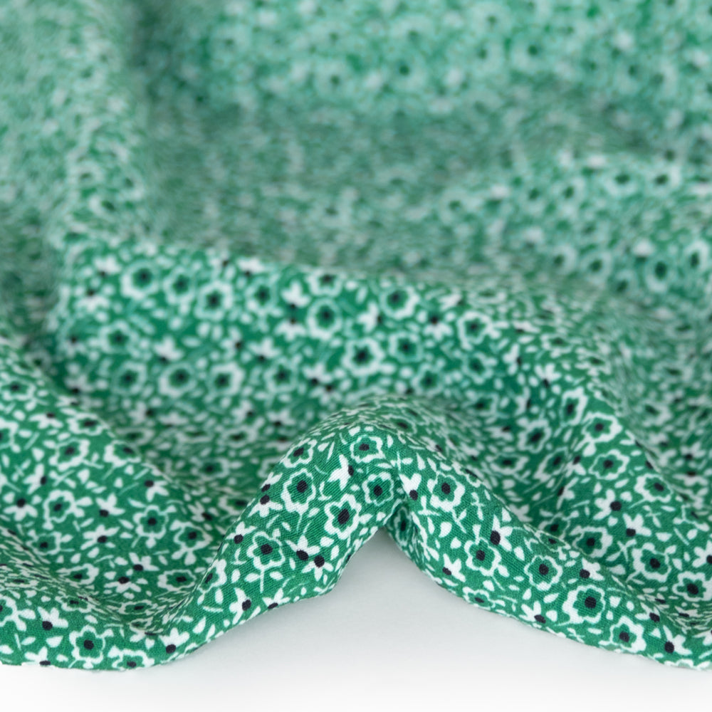 Ditsy Floral ECOVERO™ Rayon Crepe Emerald Blackbird Fabrics