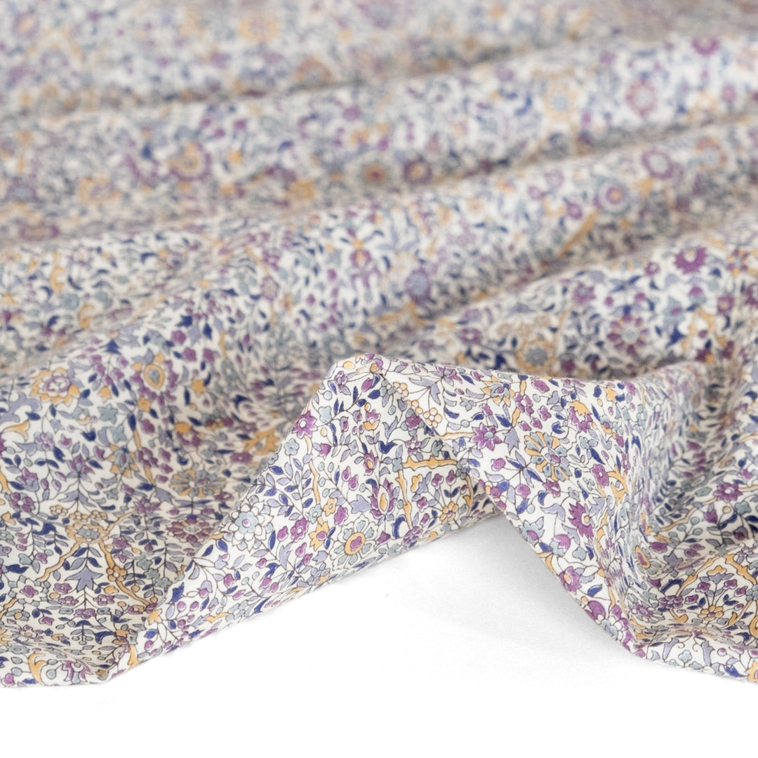 Floral Vine Cotton Lawn - Mauve/Navy/Ecru | Blackbird Fabrics