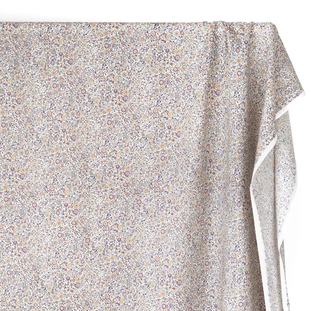 Floral Vine Cotton Lawn - Mauve/Navy/Ecru | Blackbird Fabrics