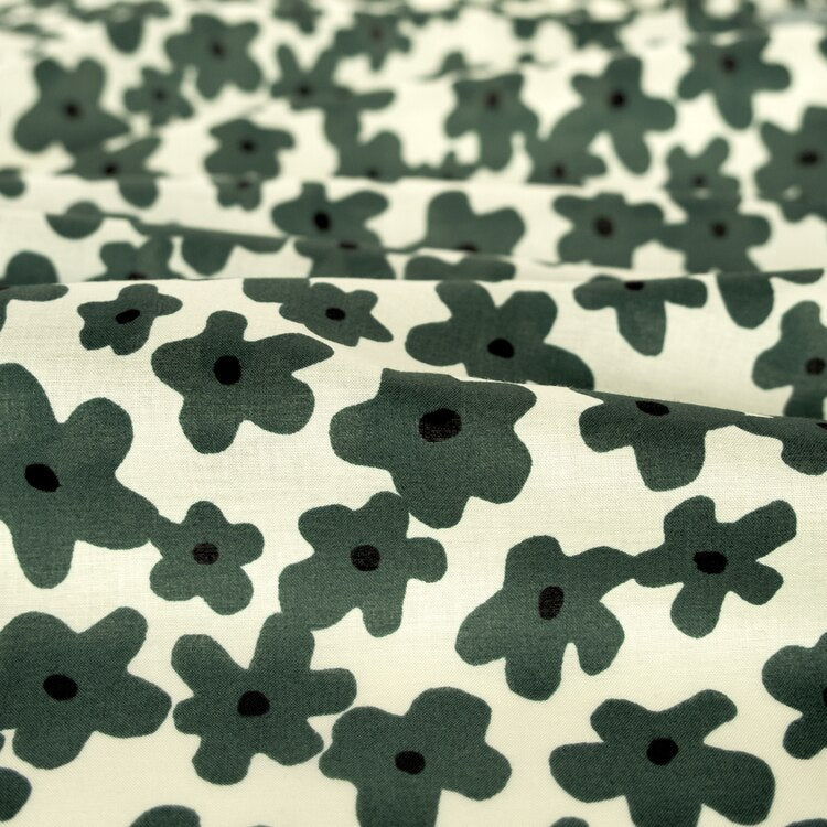 Floral Print Cotton Lawn - Pine/Ecru