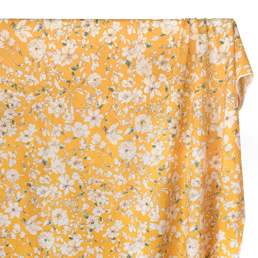 Sketched Floral Cotton Lawn - Sunflower/Ivory | Blackbird Fabrics