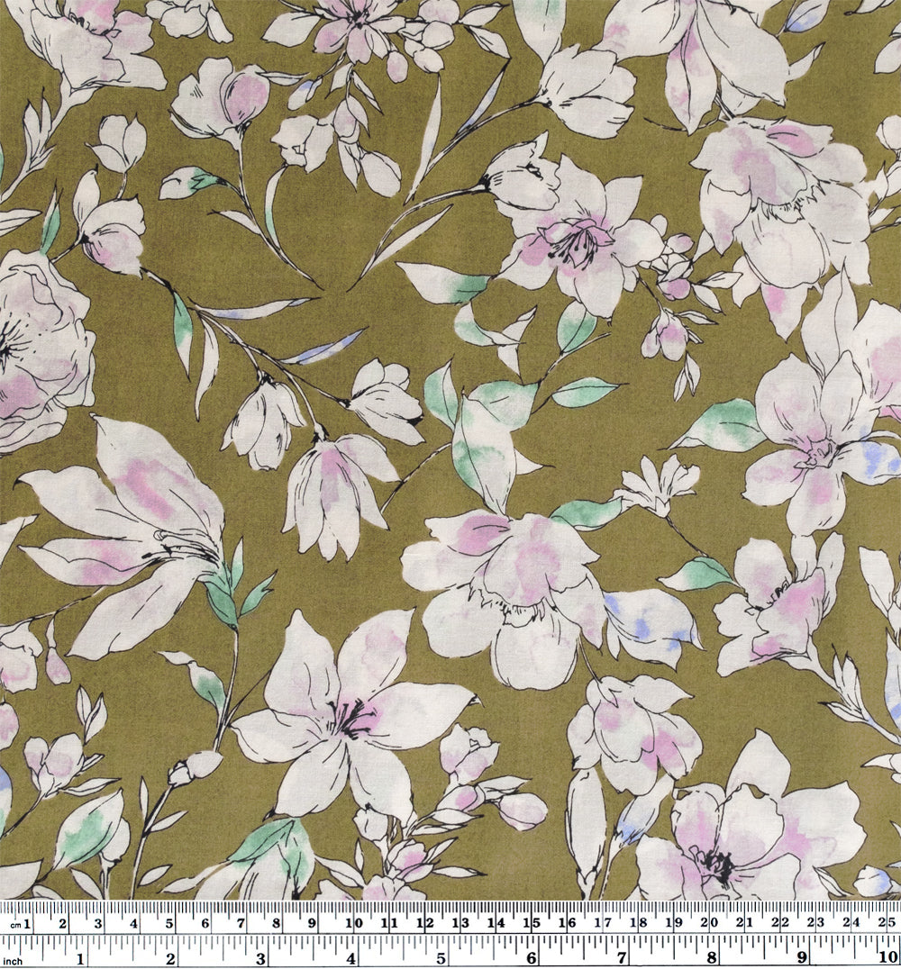Sketched Floral Cotton Lawn - Light Elmwood/Ivory | Blackbird Fabrics