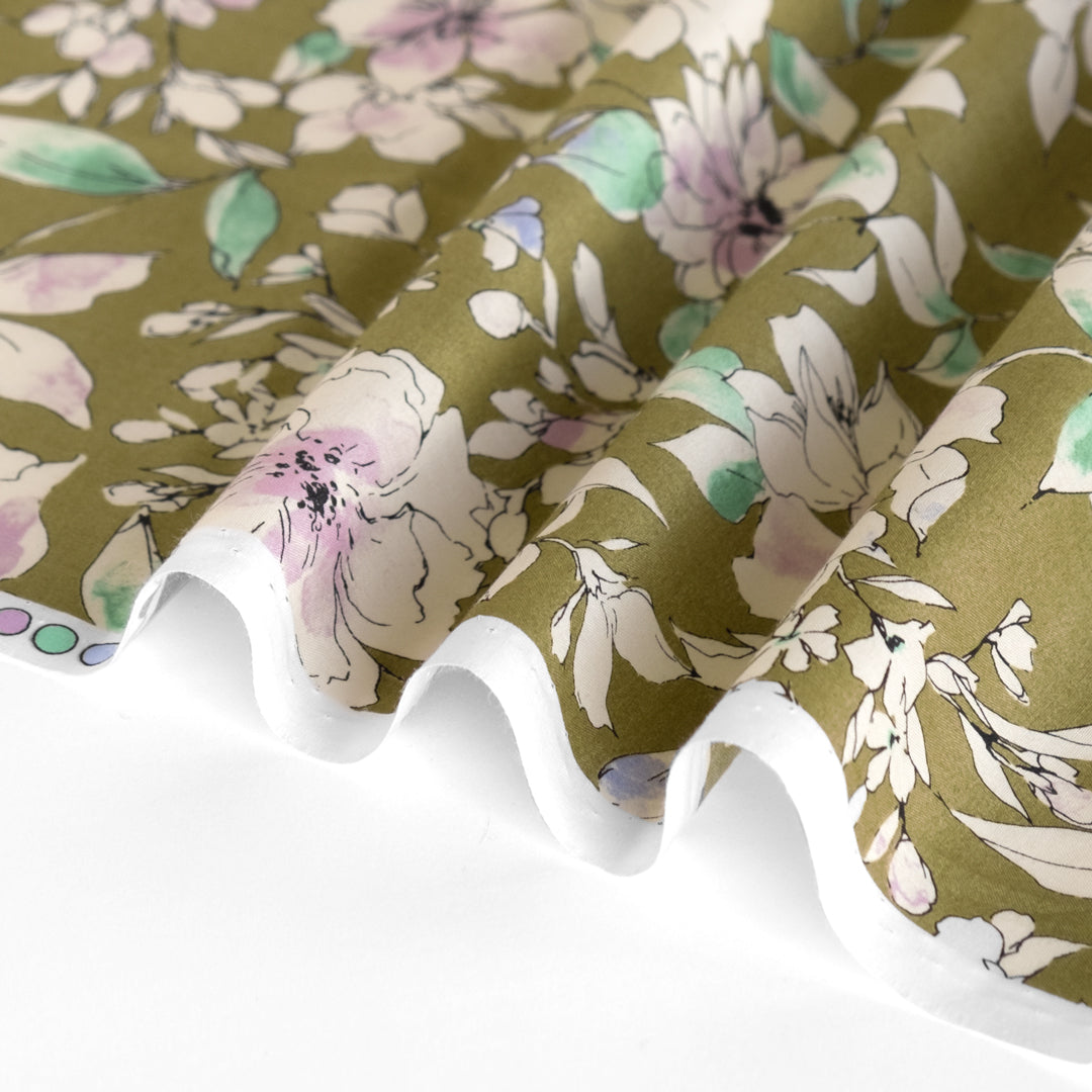 Sketched Floral Cotton Lawn - Light Elmwood/Ivory | Blackbird Fabrics