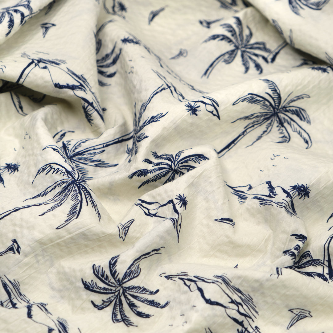 Cabana Views Crinkle Cotton - Ivory/Navy | Blackbird Fabrics