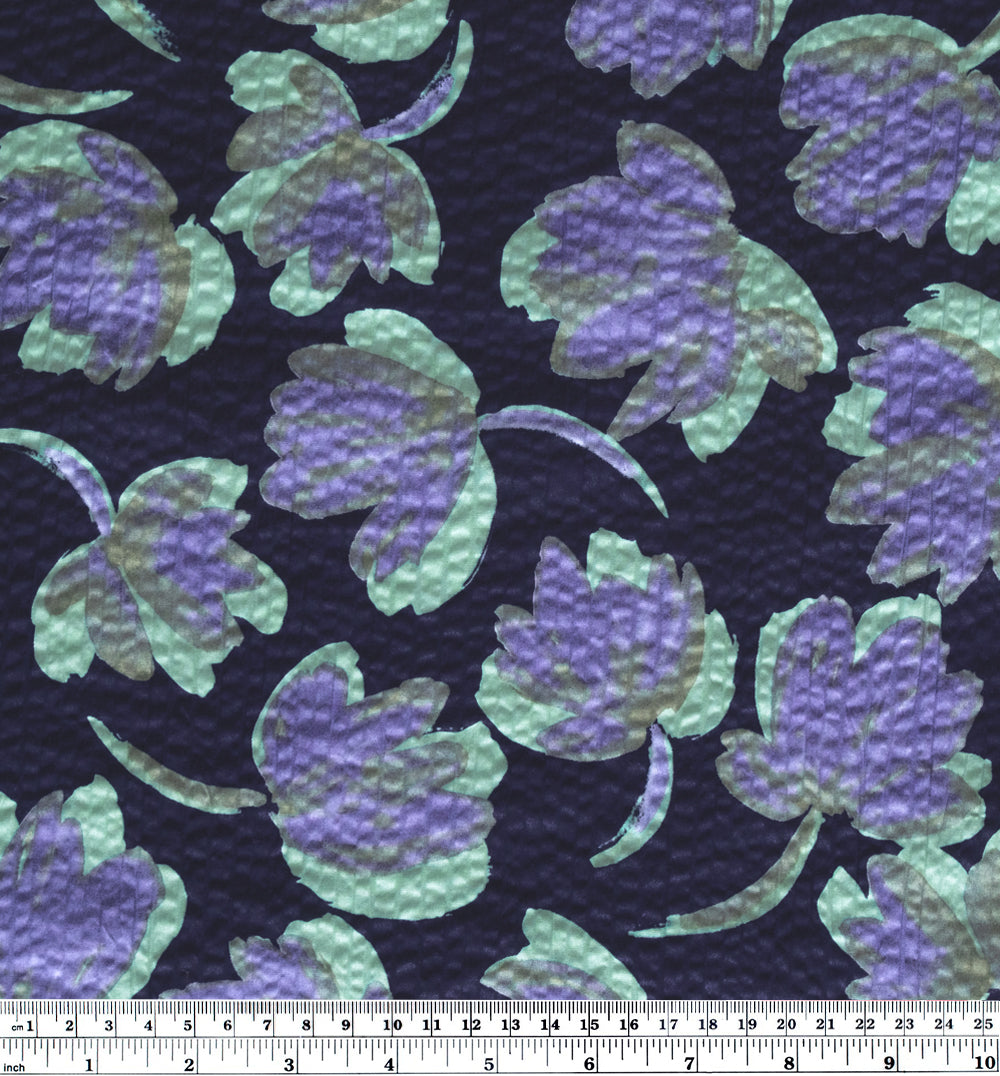 Painted Floral Japanese Crinkle Cotton - Dusty Teal/Navy | Blackbird Fabrics