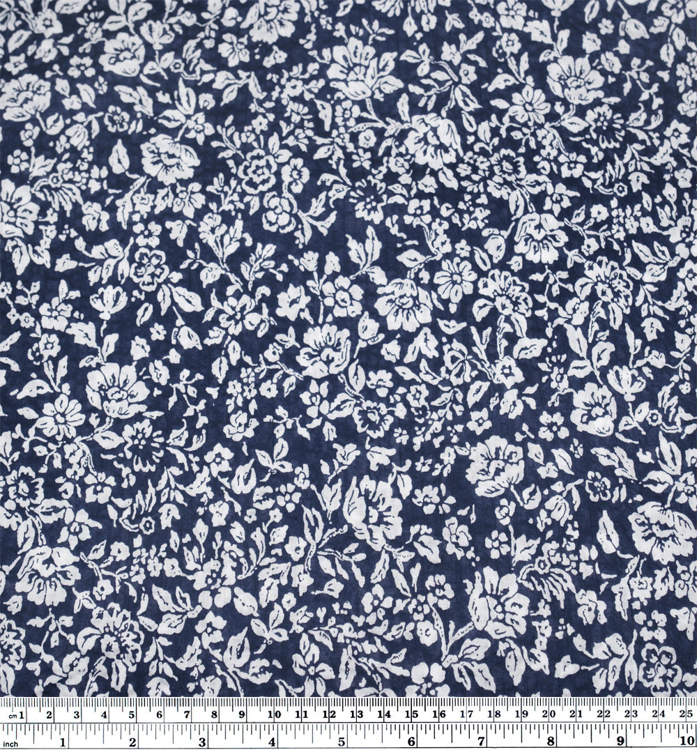 Riviera Blooms Crinkle Cotton - Navy | Blackbird Fabrics