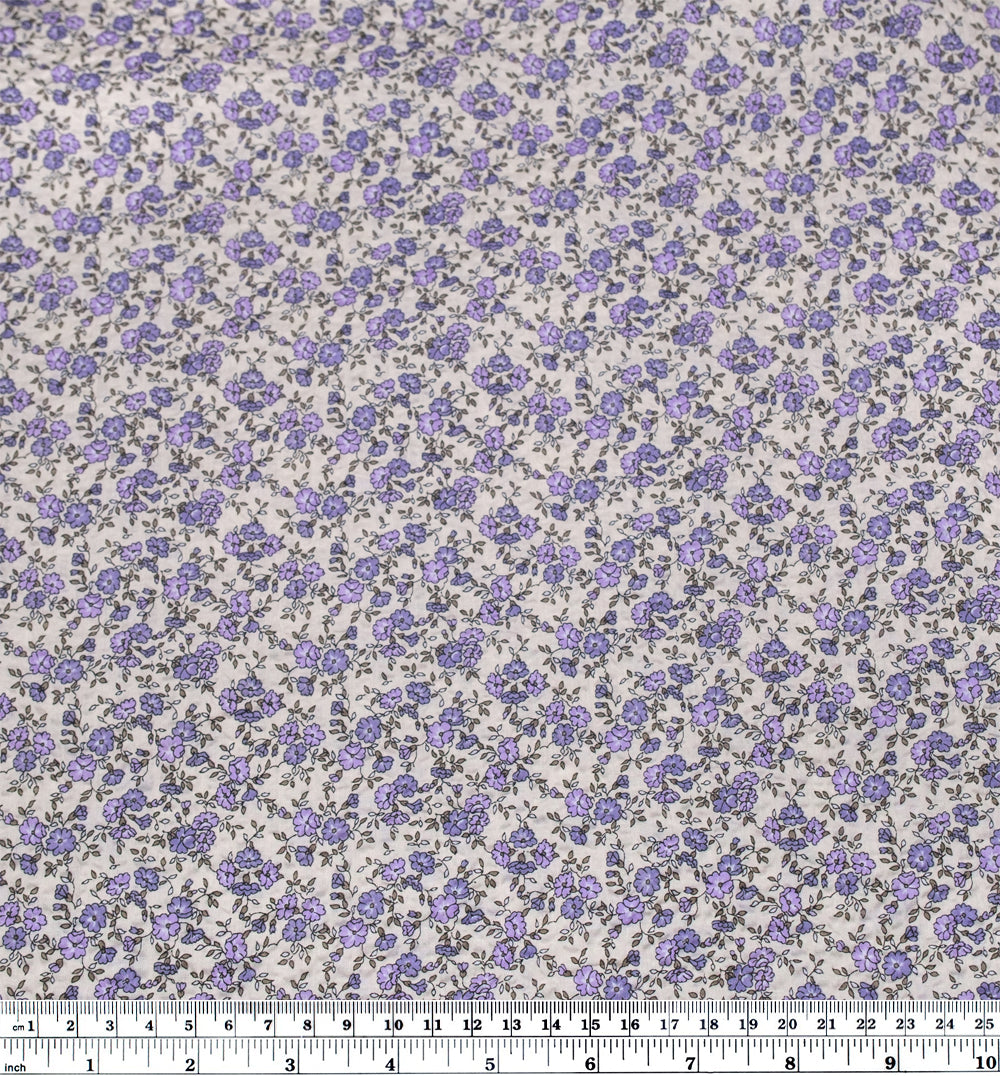 Prairie Floral Crinkle Cotton - Stone/Periwinkle | Blackbird Fabrics